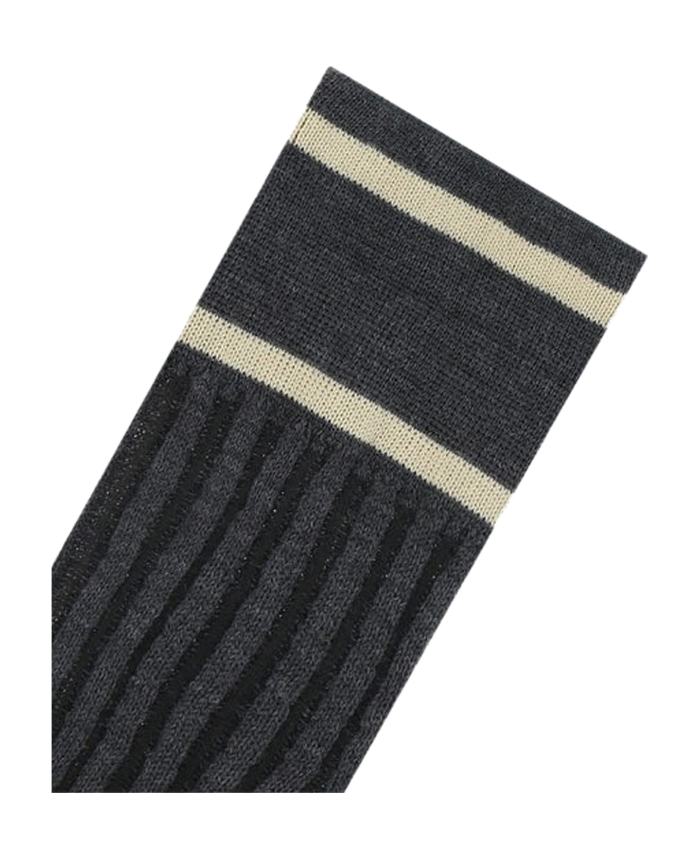 Durazzi Milano Knitted Ribbed Stirrup Leg Warmer - Grey Melange Pale Yellow Stripes 靴下＆タイツ
