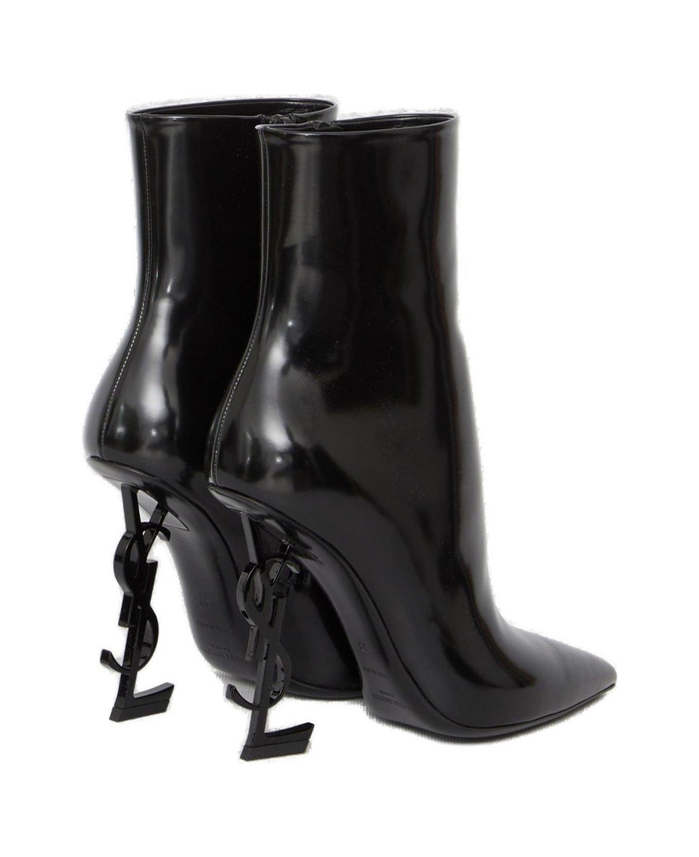 Saint Laurent Opyum Logo Plaque Pointed Toe Boots - Black