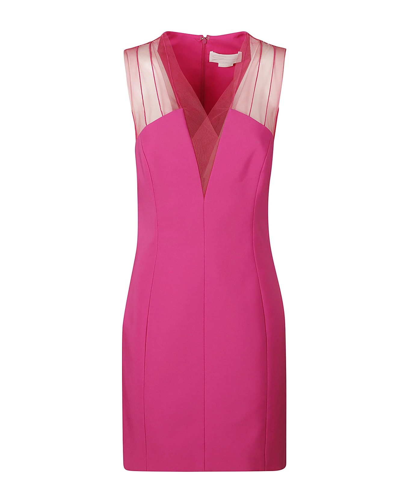 Genny Rear Zip Lace Paneled Sleeveless Dress - FUXIA