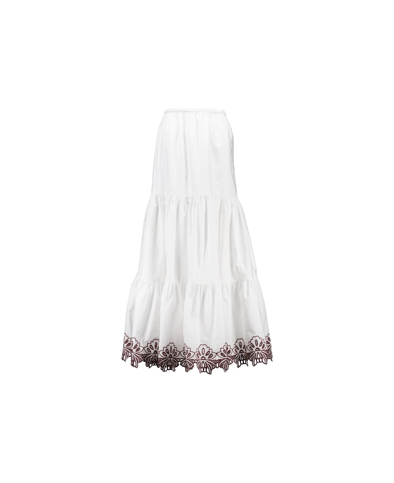 Amotea Charlotte In White Cotton With Cut-out Flowers - White
