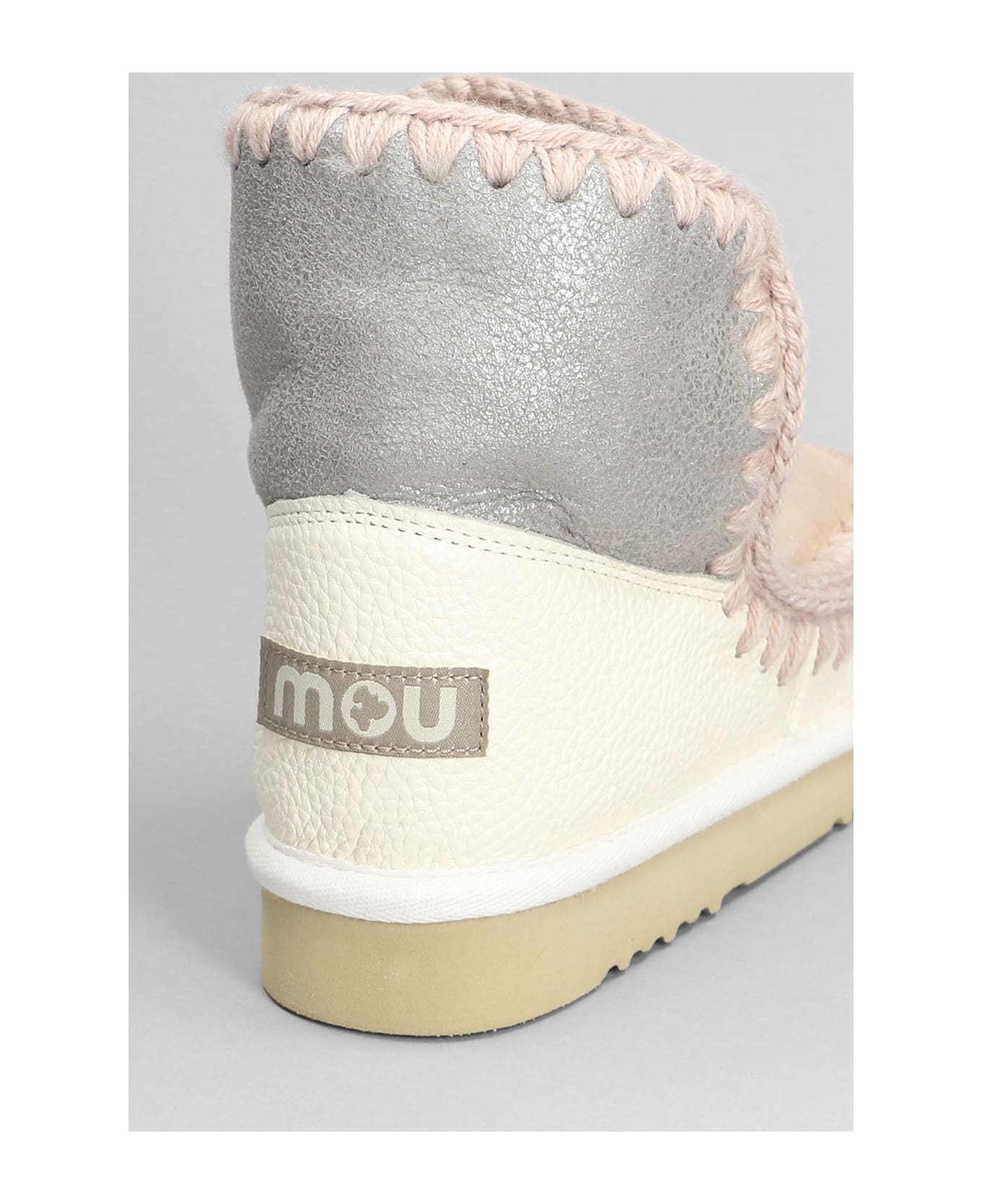 Mou Eskimo 18 Low Heels Ankle Boots In Rose-pink Leather - rose-pink