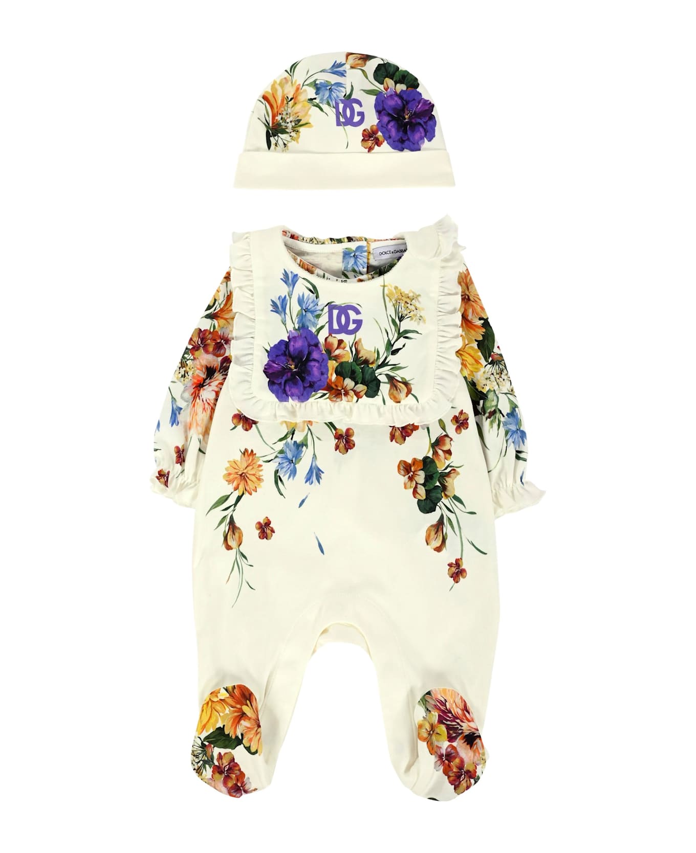 Dolce 
Gabbana Ivory Babygrow Set For Baby Girl With Floral Print - Ivory