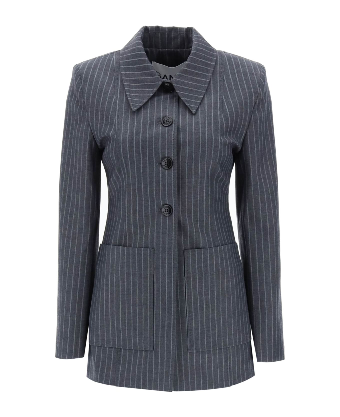 Ganni Jacket With Stripe Pattern - GRAY PINSTRIPE (Grey)