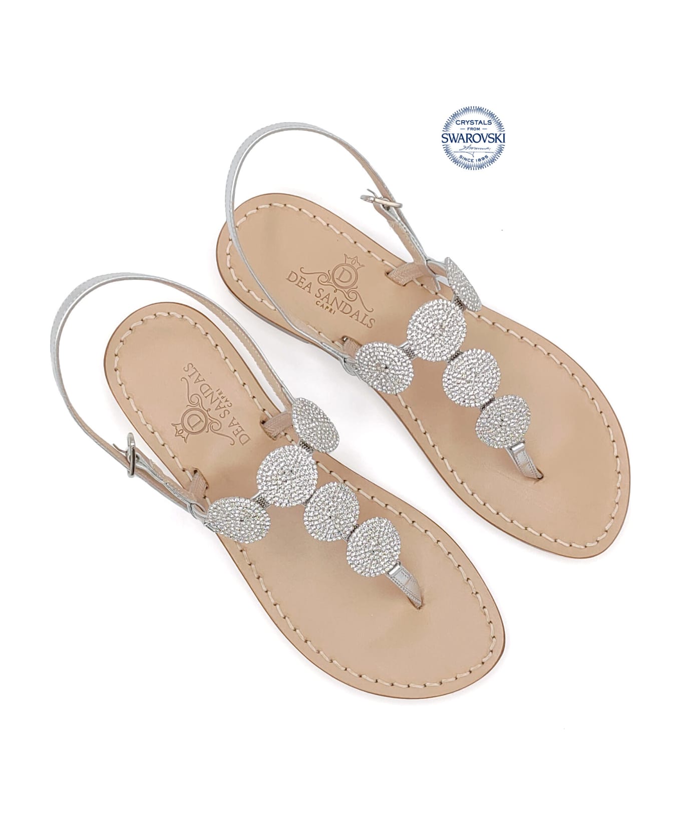 Dea Sandals Fari Di Capri 5c Jewel Thong Sandals - silver, natural crystal