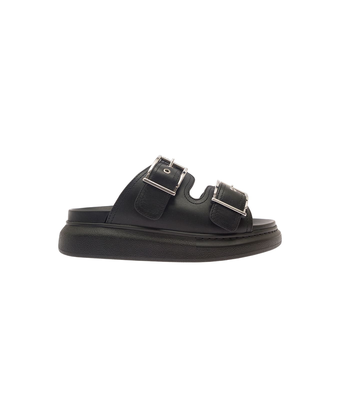 Alexander McQueen Black Sandals With Double-straps In Leather Woman - Black