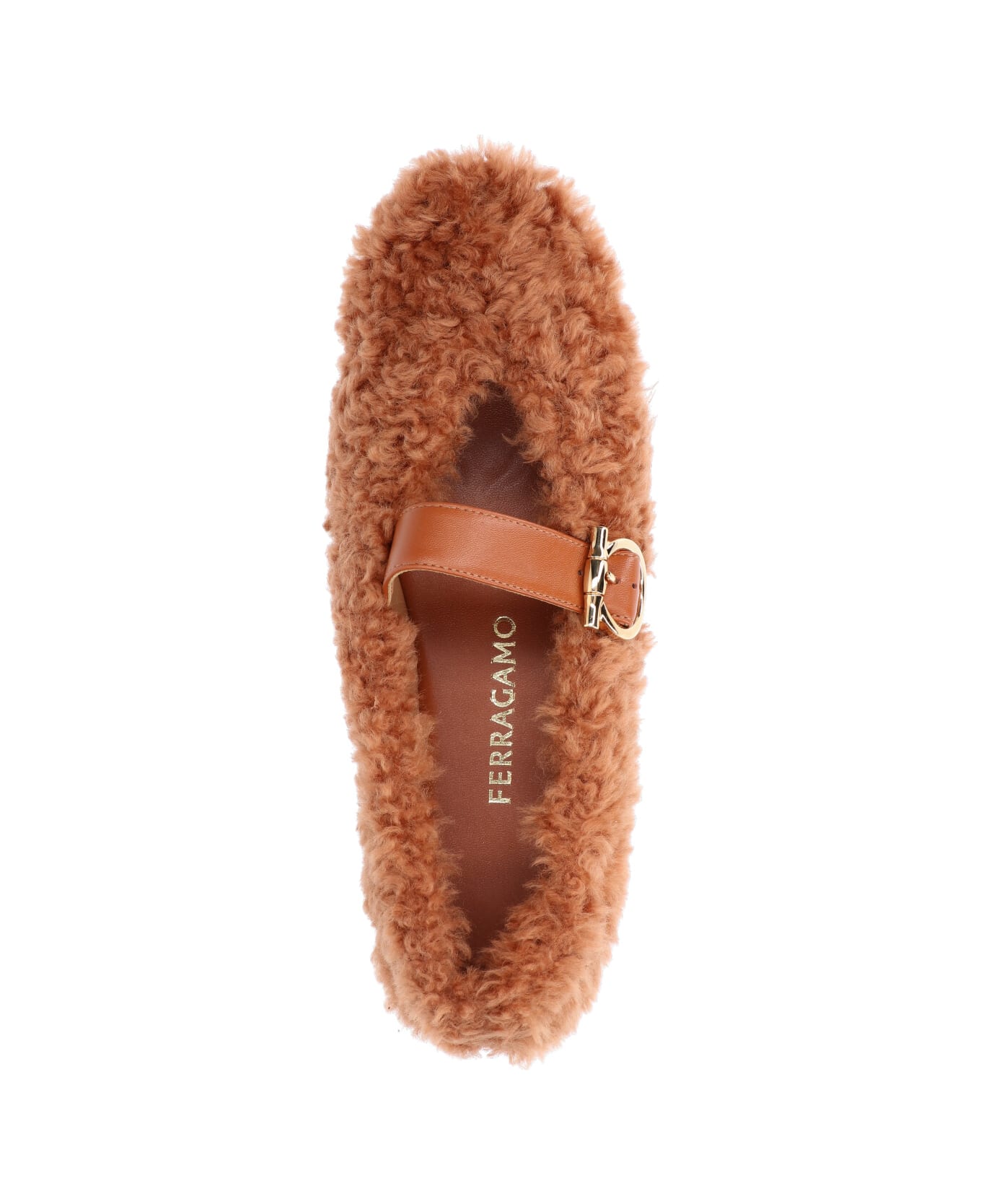 Ferragamo 
gancini
 Shearling Ballet Flats - Brown