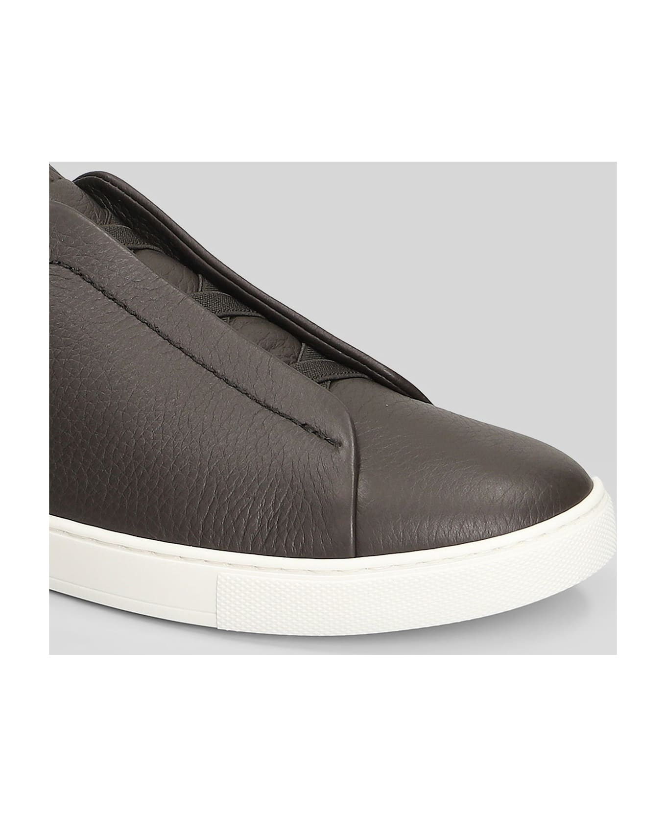 Zegna Triple Stitch Sneakers In Brown Leather - brown