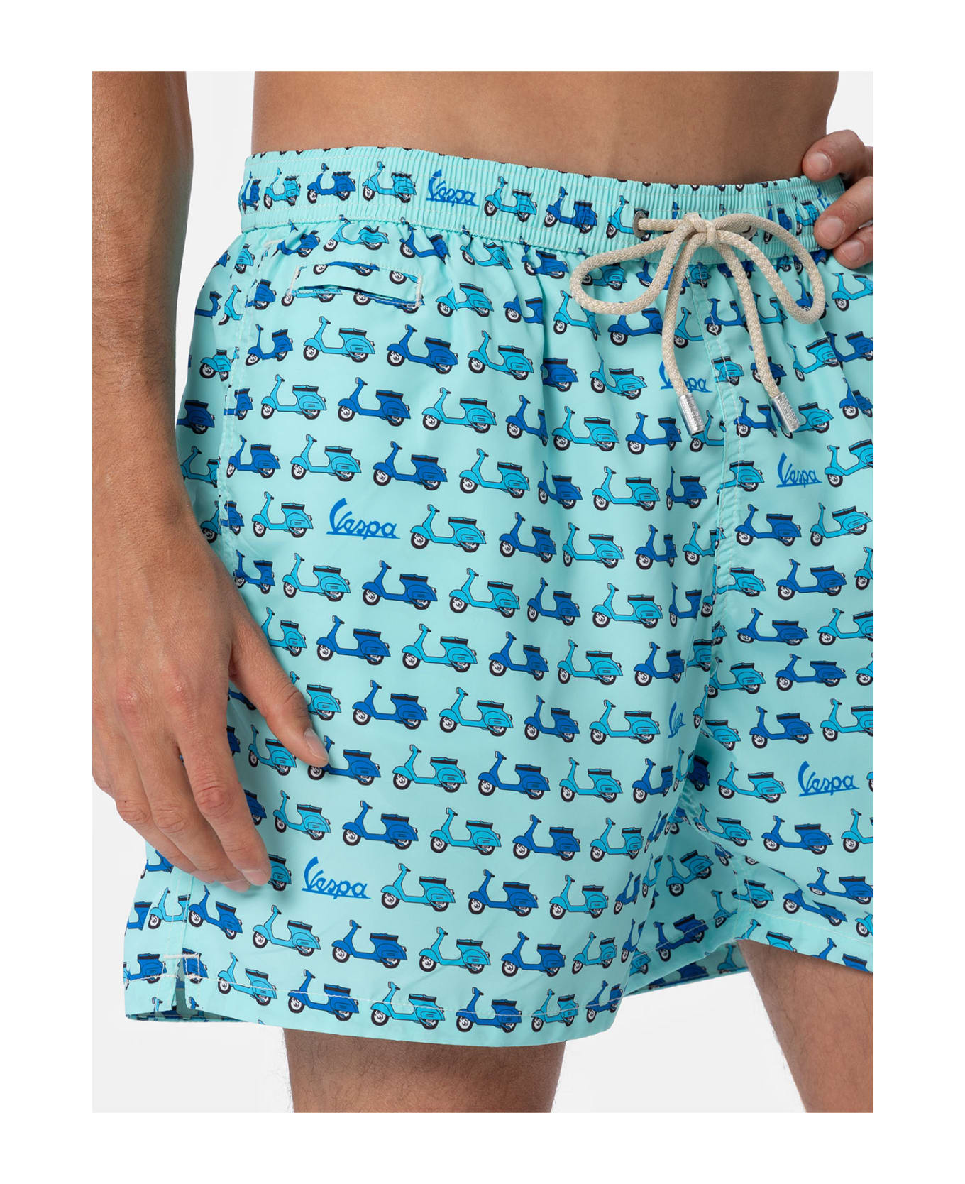 MC2 Saint Barth Man Lightweight Fabric Swim-shorts Lighting Micro Fantasy With Vespa Print | Vespa Special Edition - GREEN