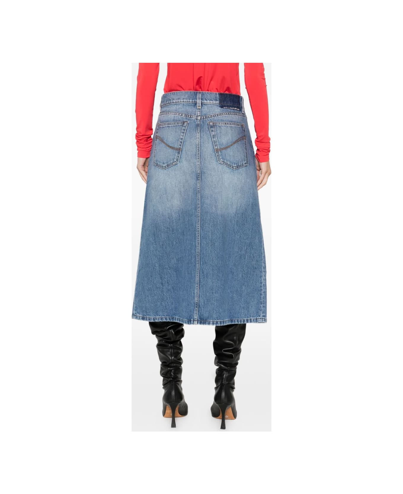 Stella McCartney Denim Cotton Midi Skirt - Blue