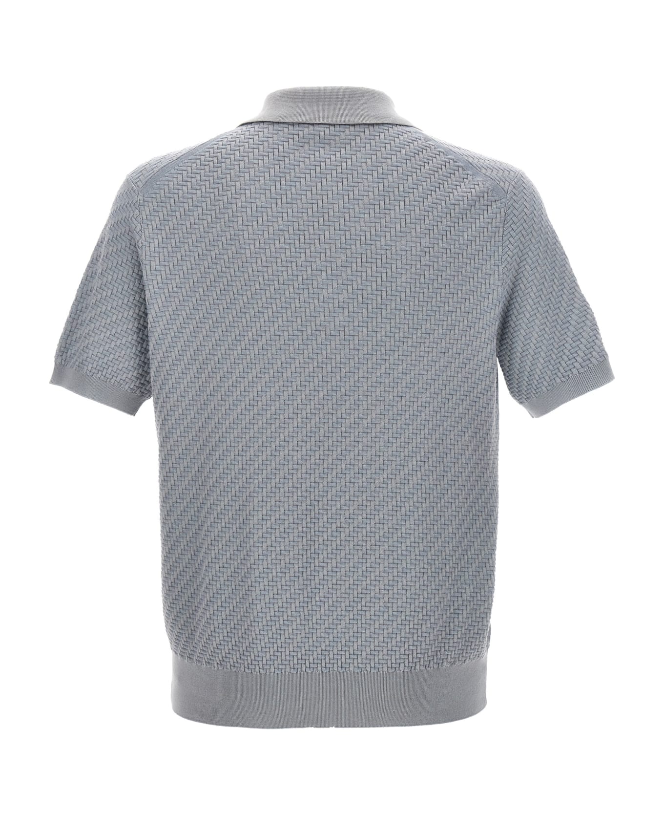 Brioni Woven Knit Polo Shirt - Gnawed Blue