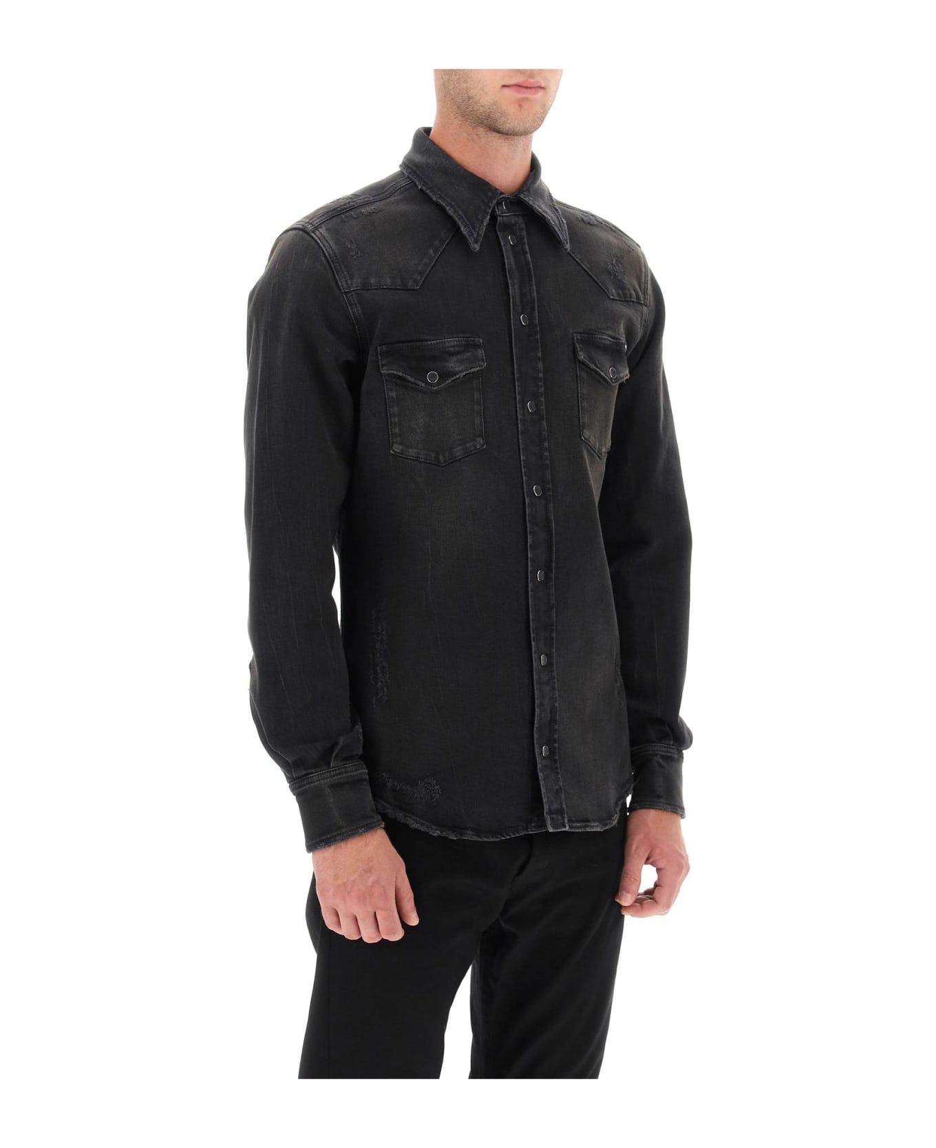 Dolce & Gabbana Distressed Denim Western Shirt - VARIANTE ABBINATA (Black) シャツ