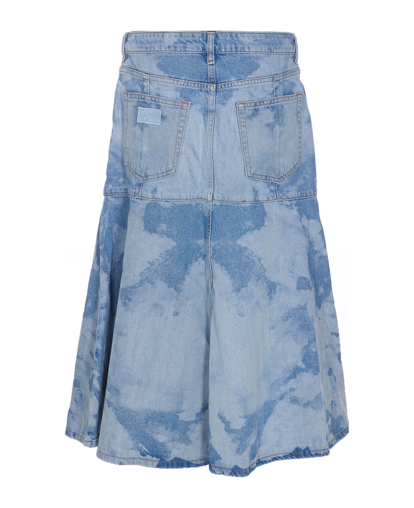 Ganni Bleach Flounce Midi Denim Skirt - Blue