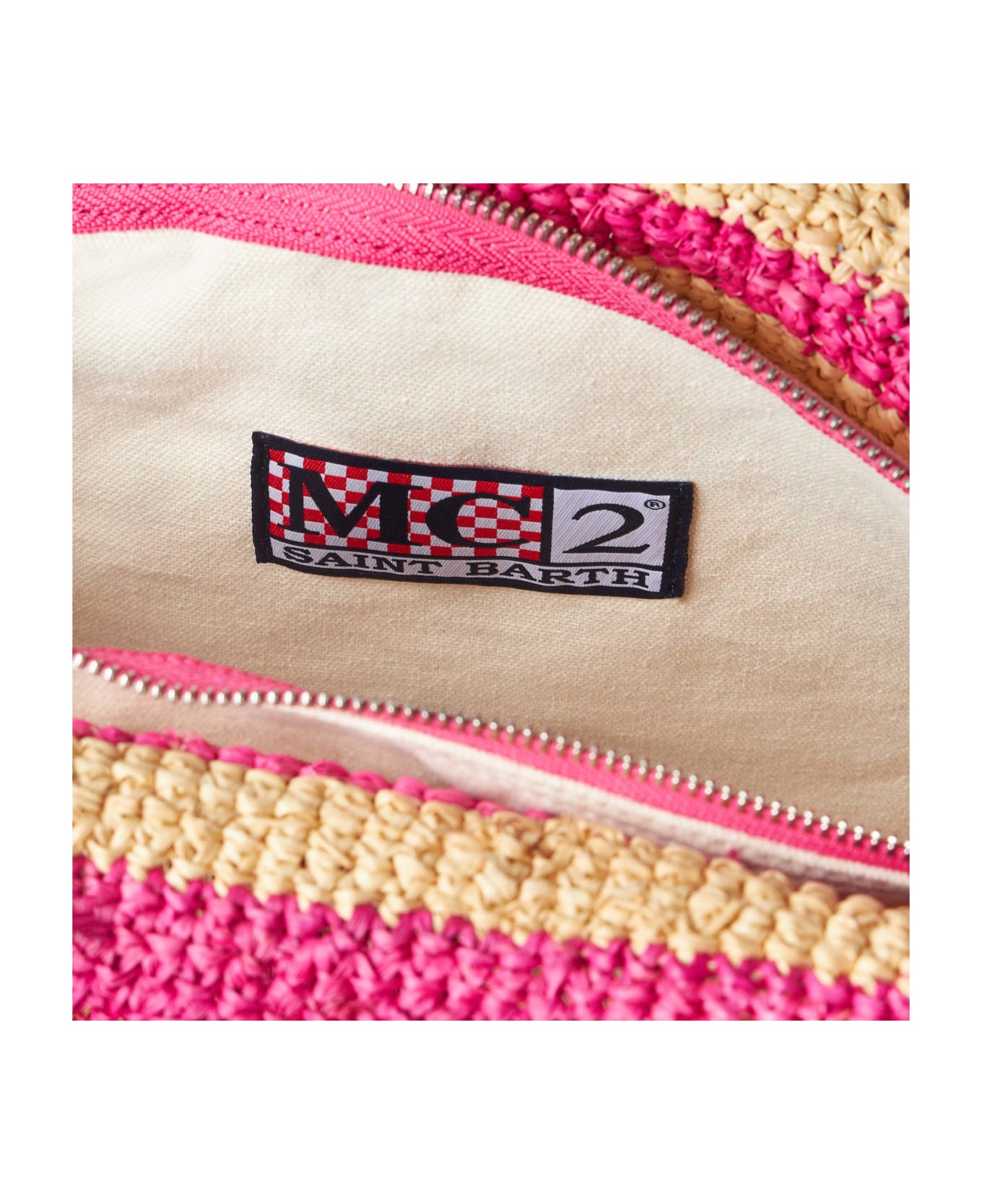 MC2 Saint Barth Raffia Ferdie Striped Bag With Saint Barth Embroidery - PINK