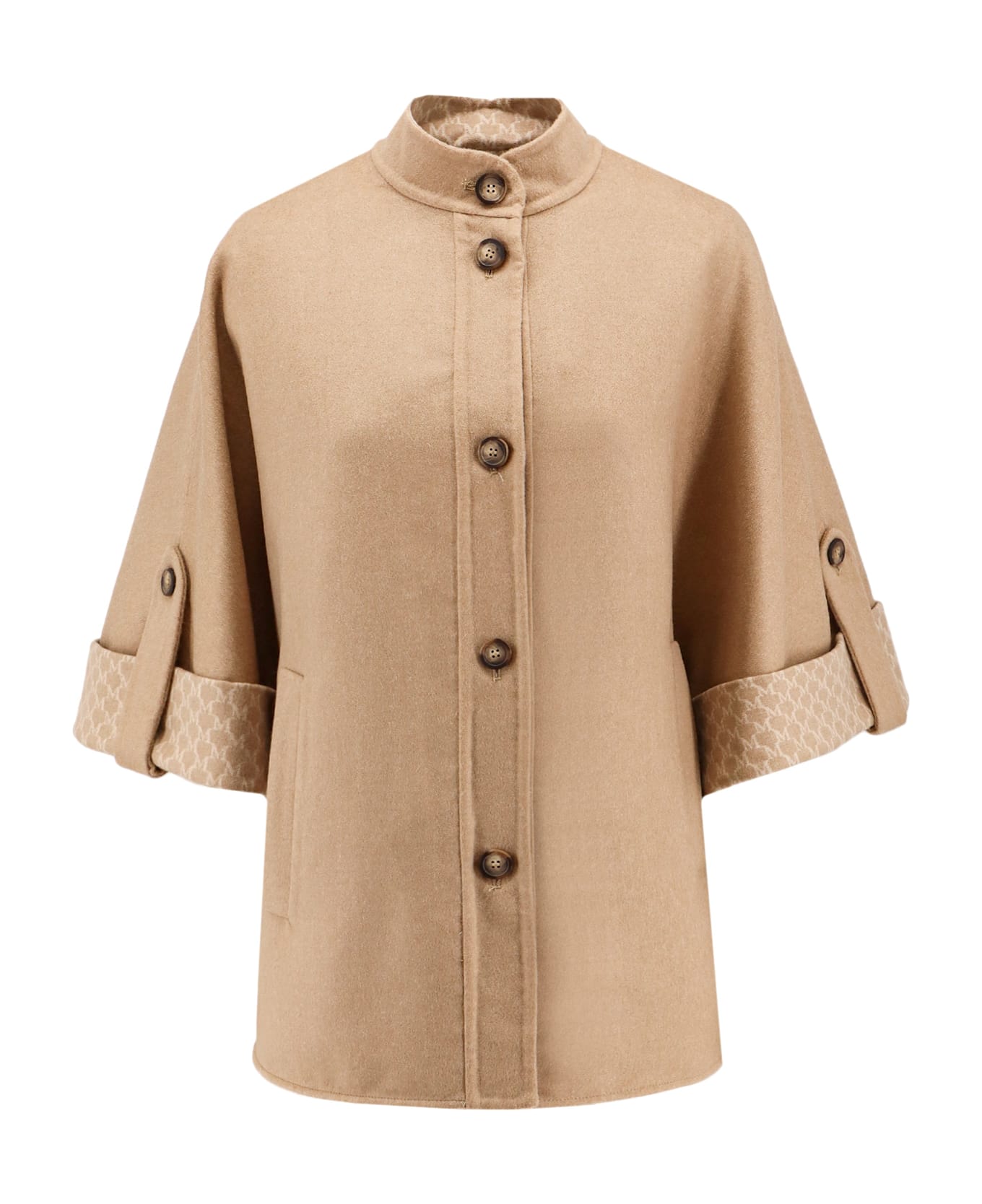 Max Mara Virgin Wool And Cashmere Cape Wih Pockets On The Front - Beige