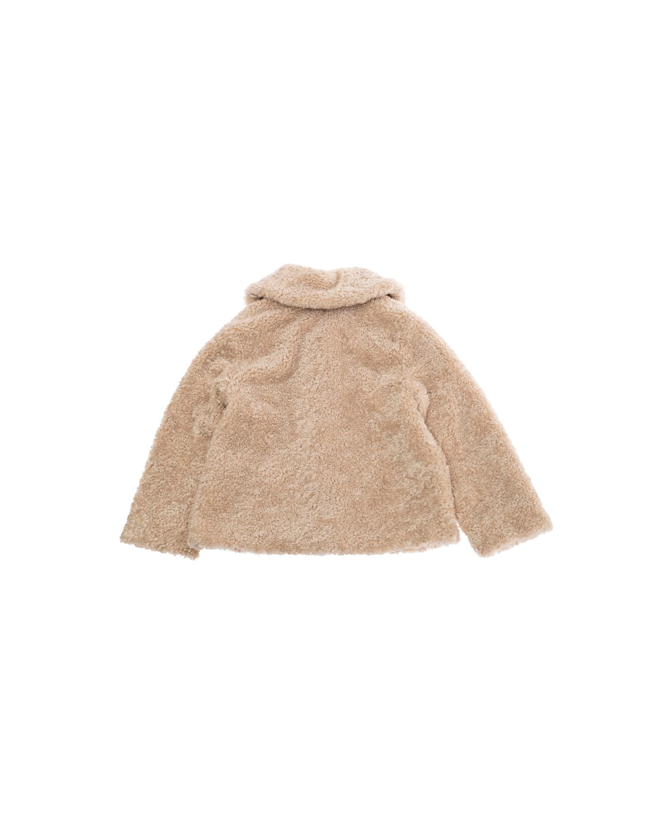 Monnalisa Beige Coat With Classic Collar And Two Front Pockets In Ecofur Girl - Beige