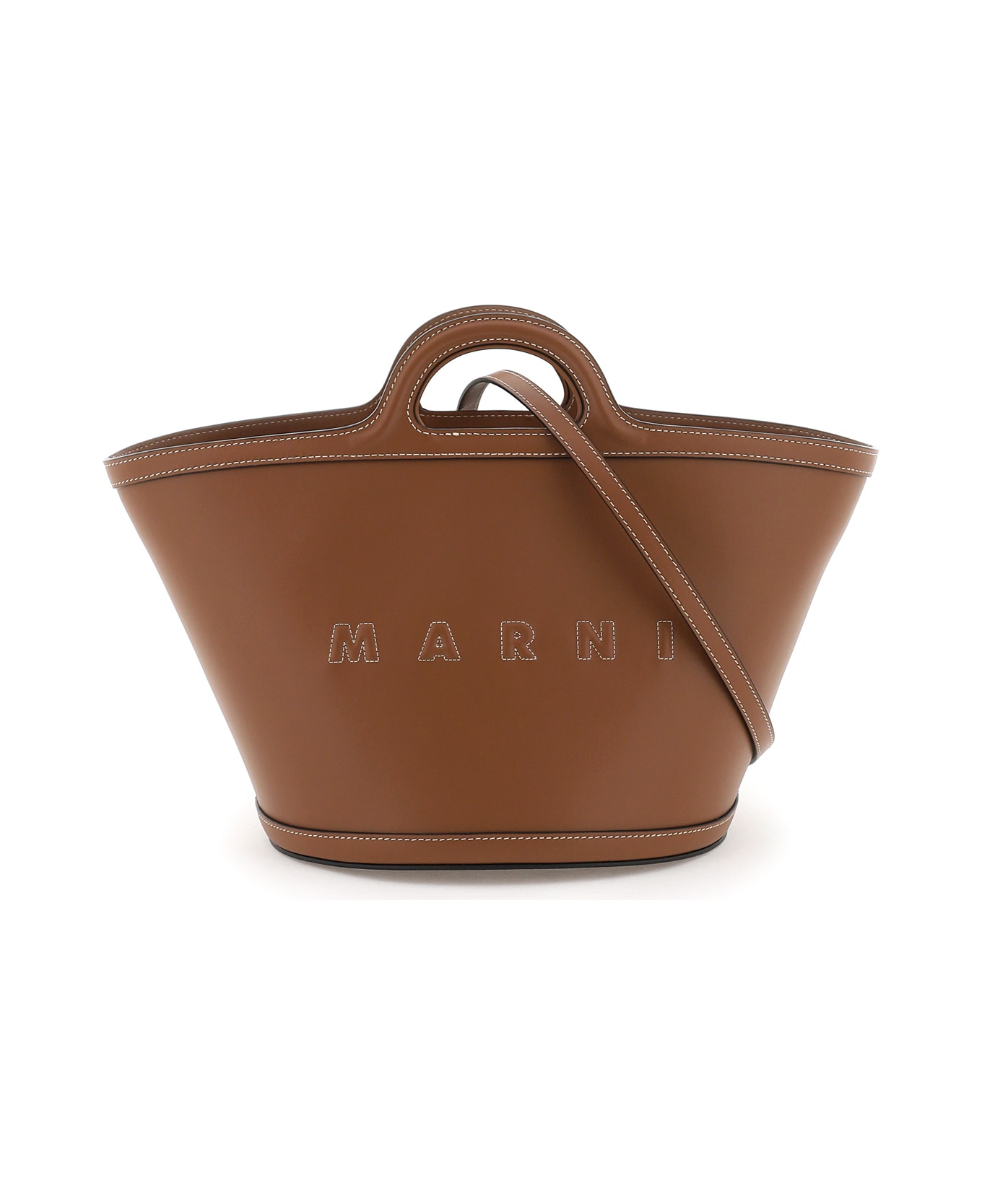 Marni Tropicalia Small Bag In Brown Leather - 00M29 トートバッグ