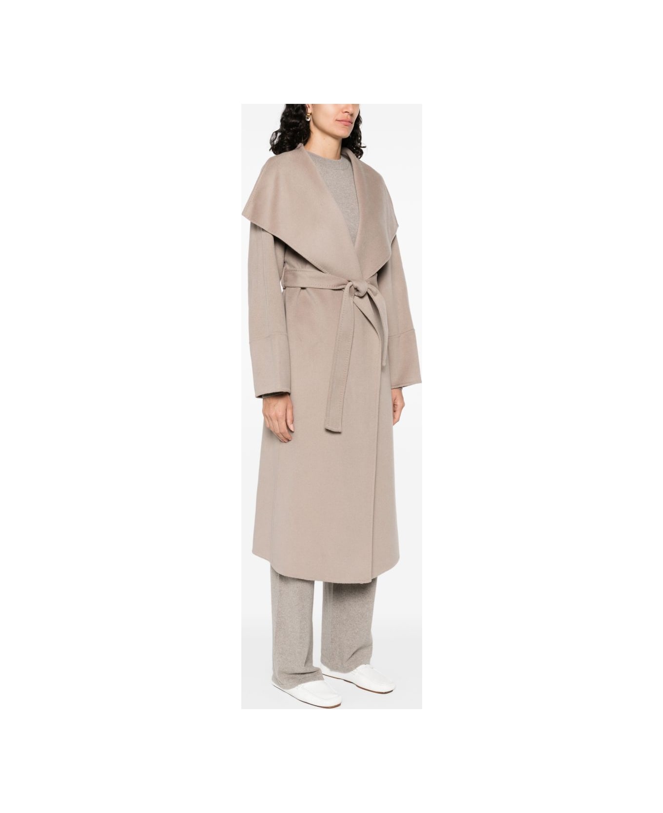 Goat Cashmere Belted Coat - Beige