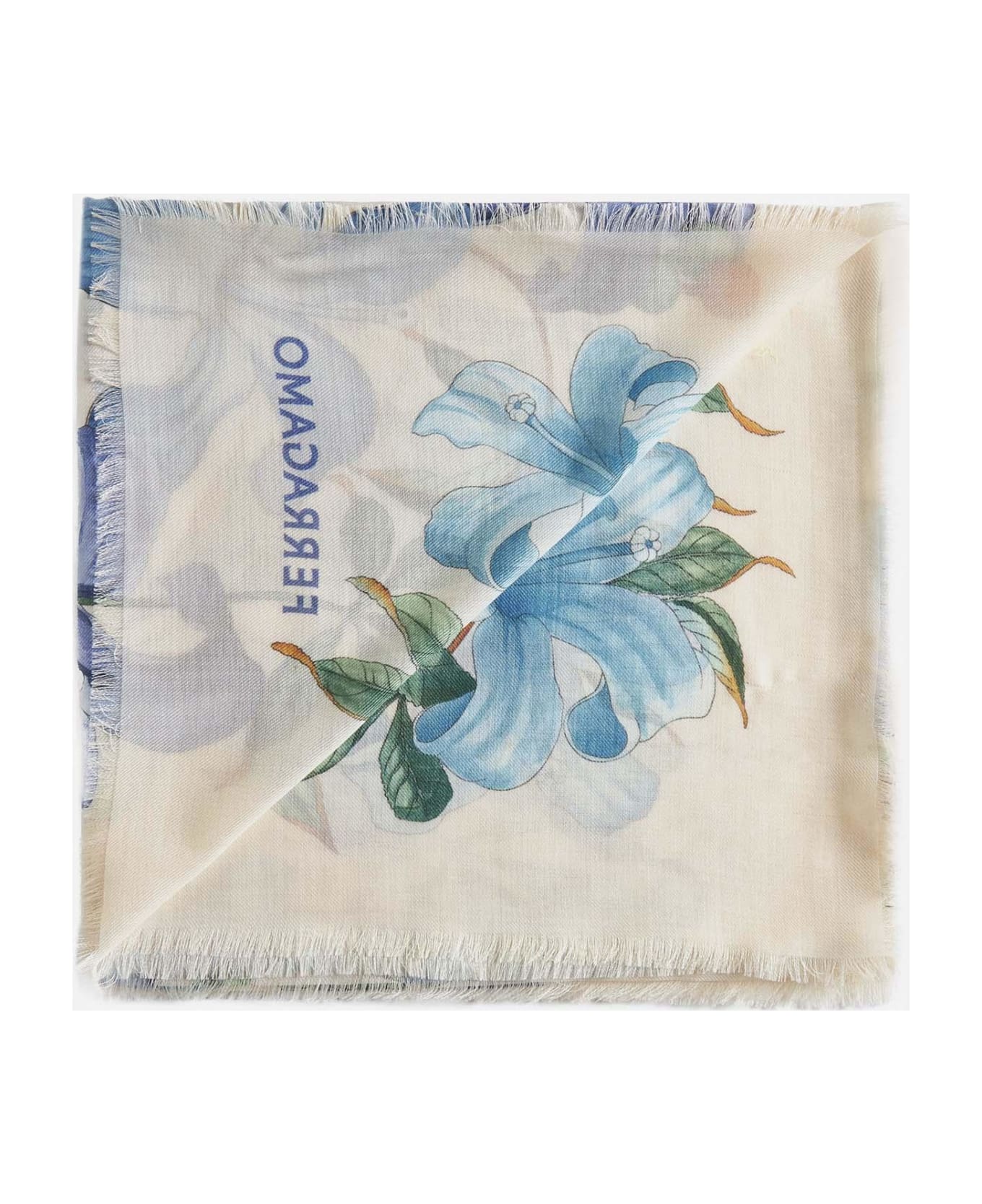Ferragamo Floral Print Cashmere Shawl - White