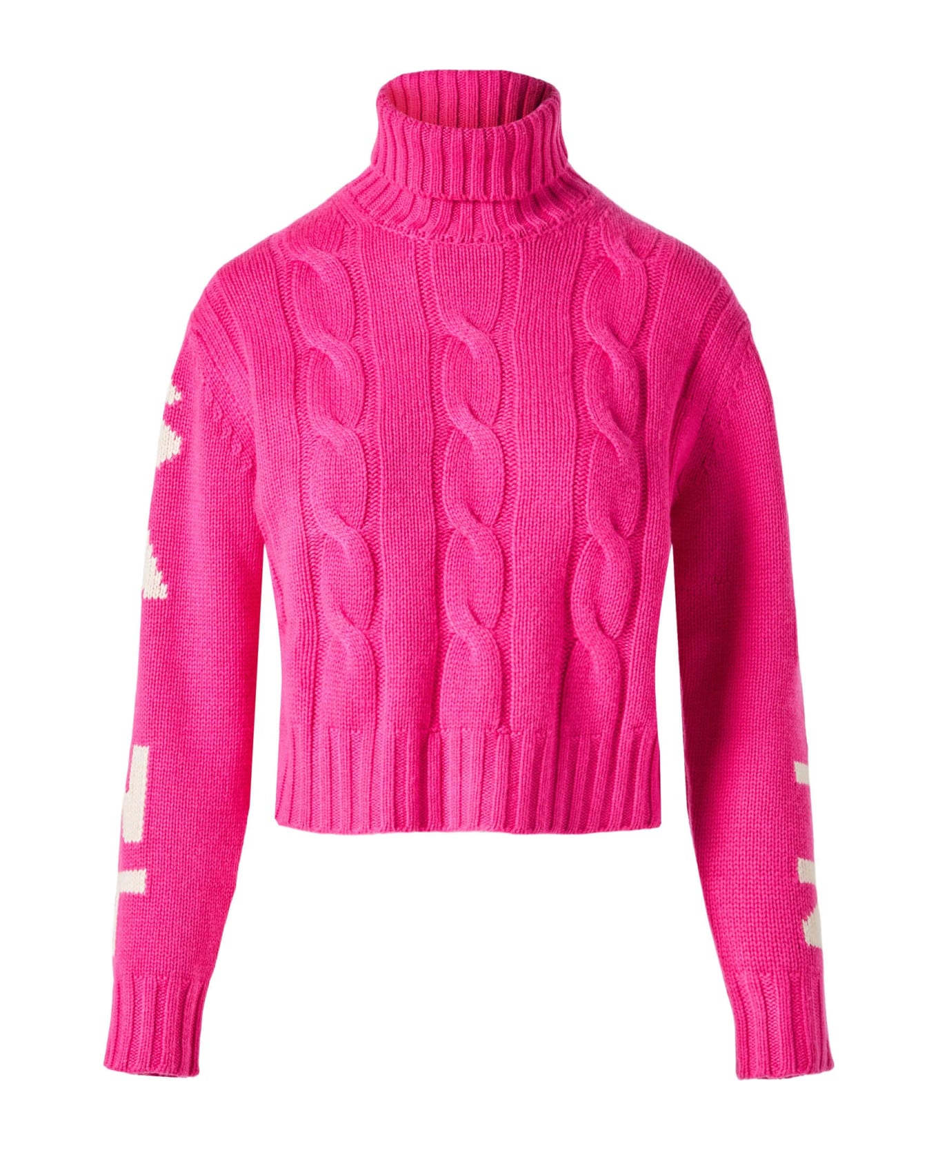 MC2 Saint Barth Woman Fluo Pink Turtleneck Braided Sweater - PINK