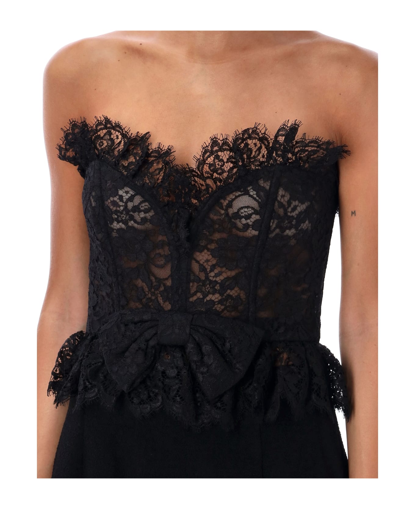 Alessandra Rich Bow Lace Bustier Top - BLACK