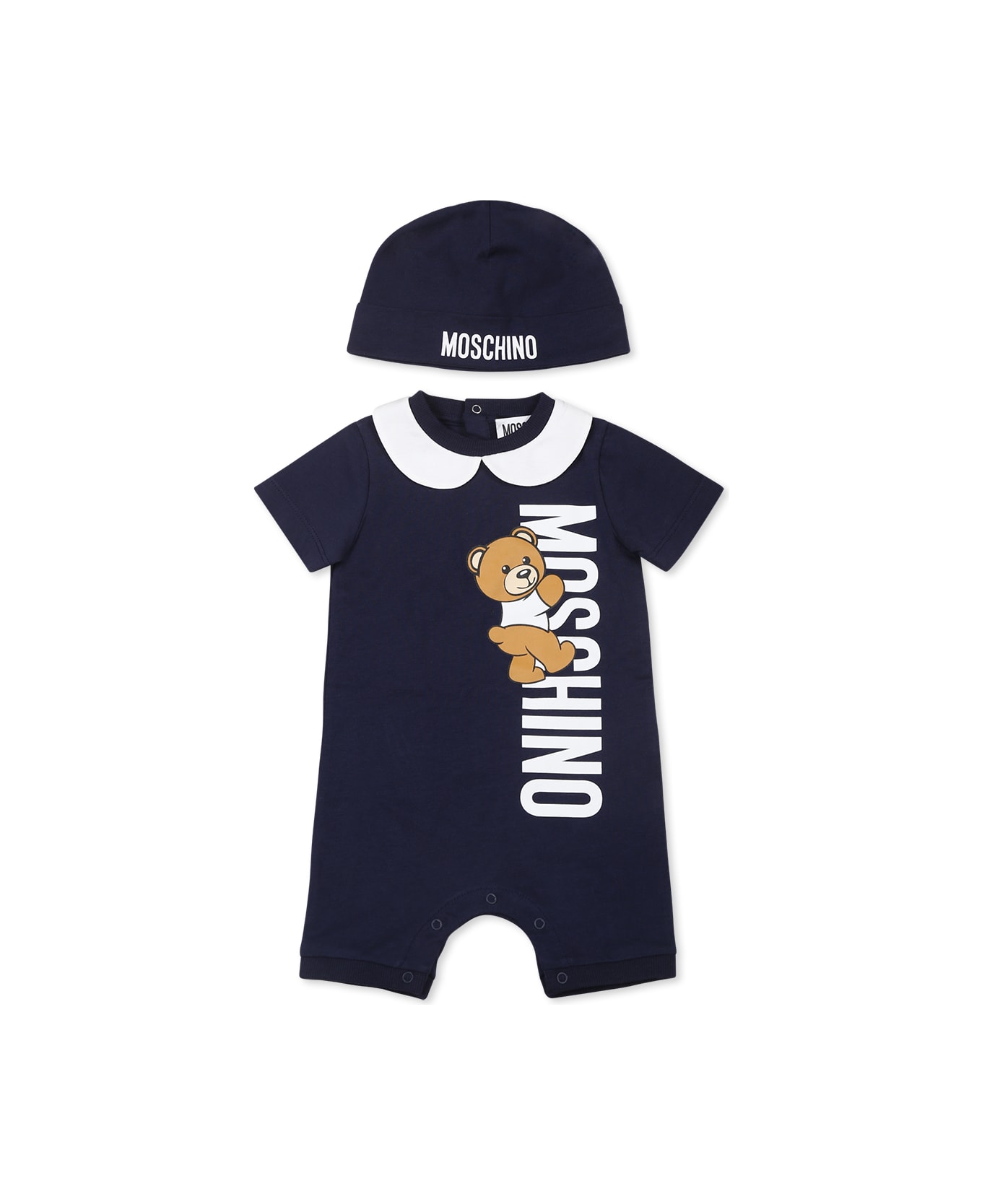 Moschino Blue Romper Set For Baby Boy With Teddy Bear - Blue