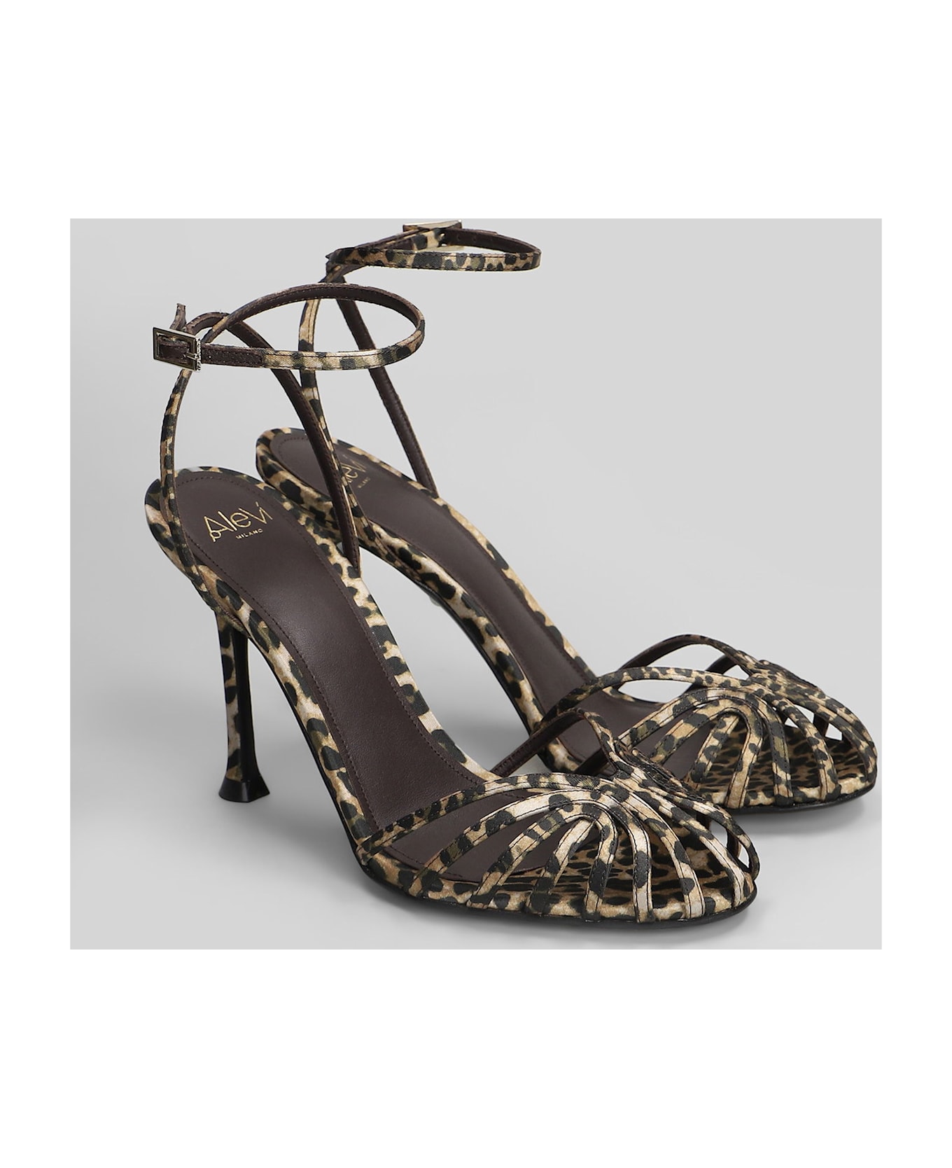 Alevì Ally 95 Sandals In Animalier Satin - Animalier