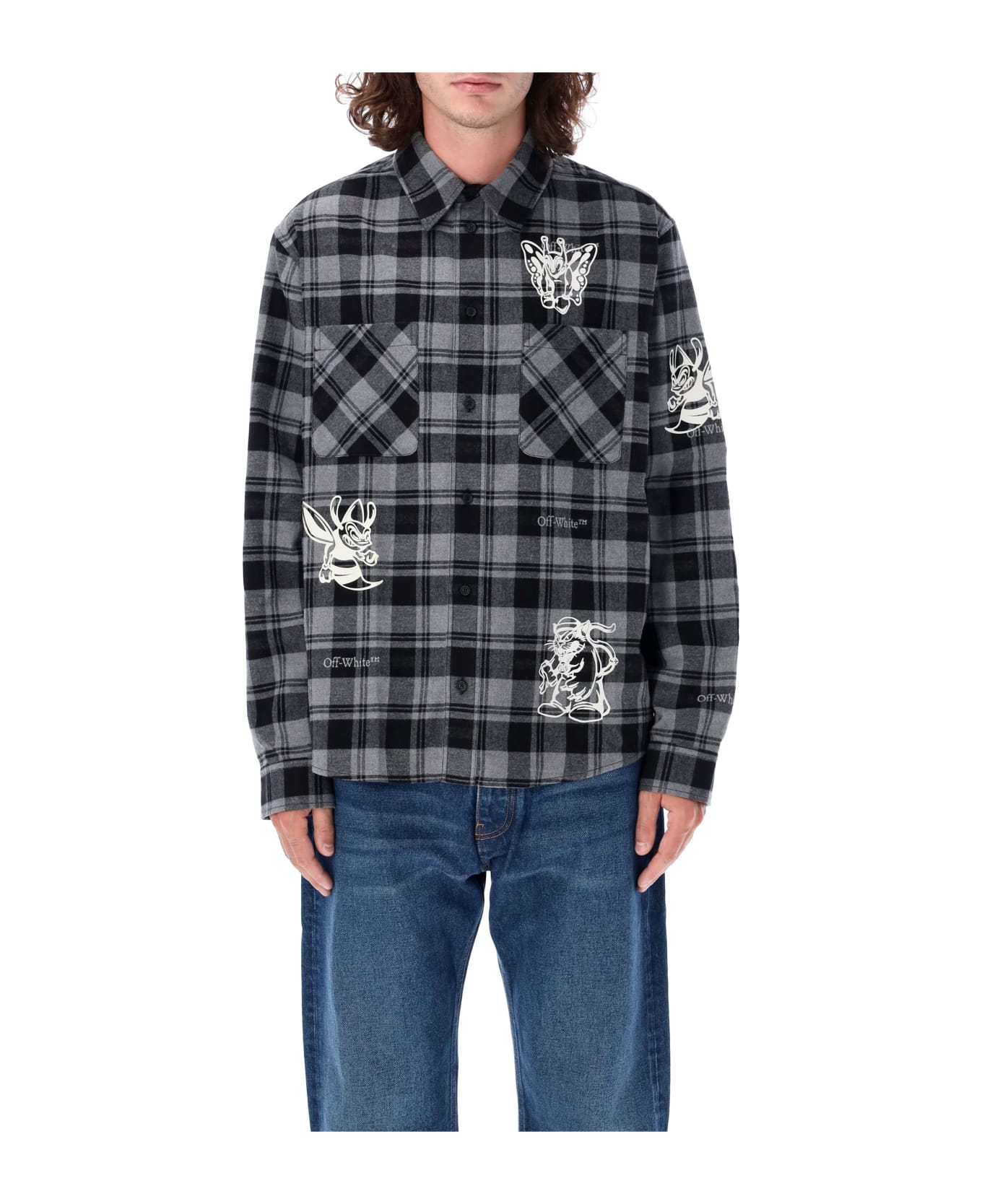 Off-White Character Check Flannel Shirt - BLACK WHITE