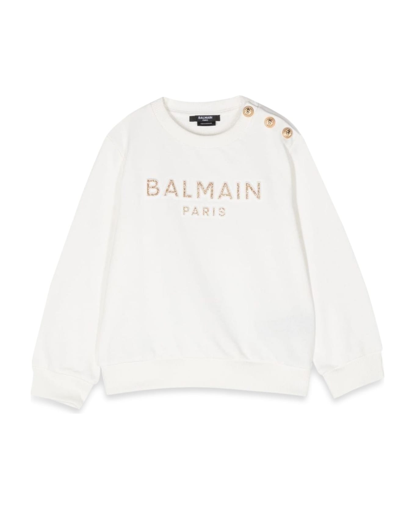 Balmain Crewneck Sweatshirt Logo And Buttons - BIANCO