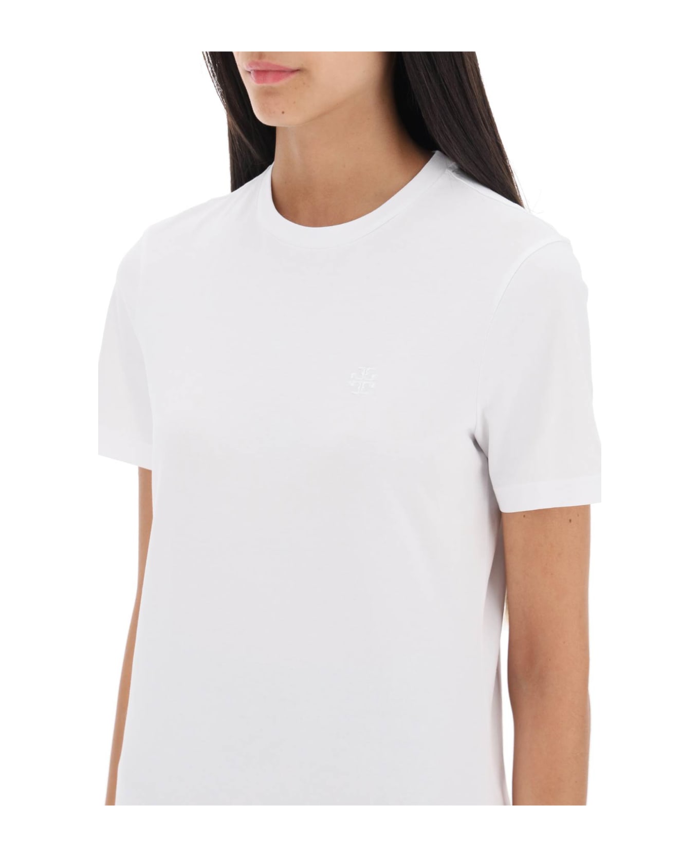Tory Burch Crewneck T-shirt With Embroidered Logo - White