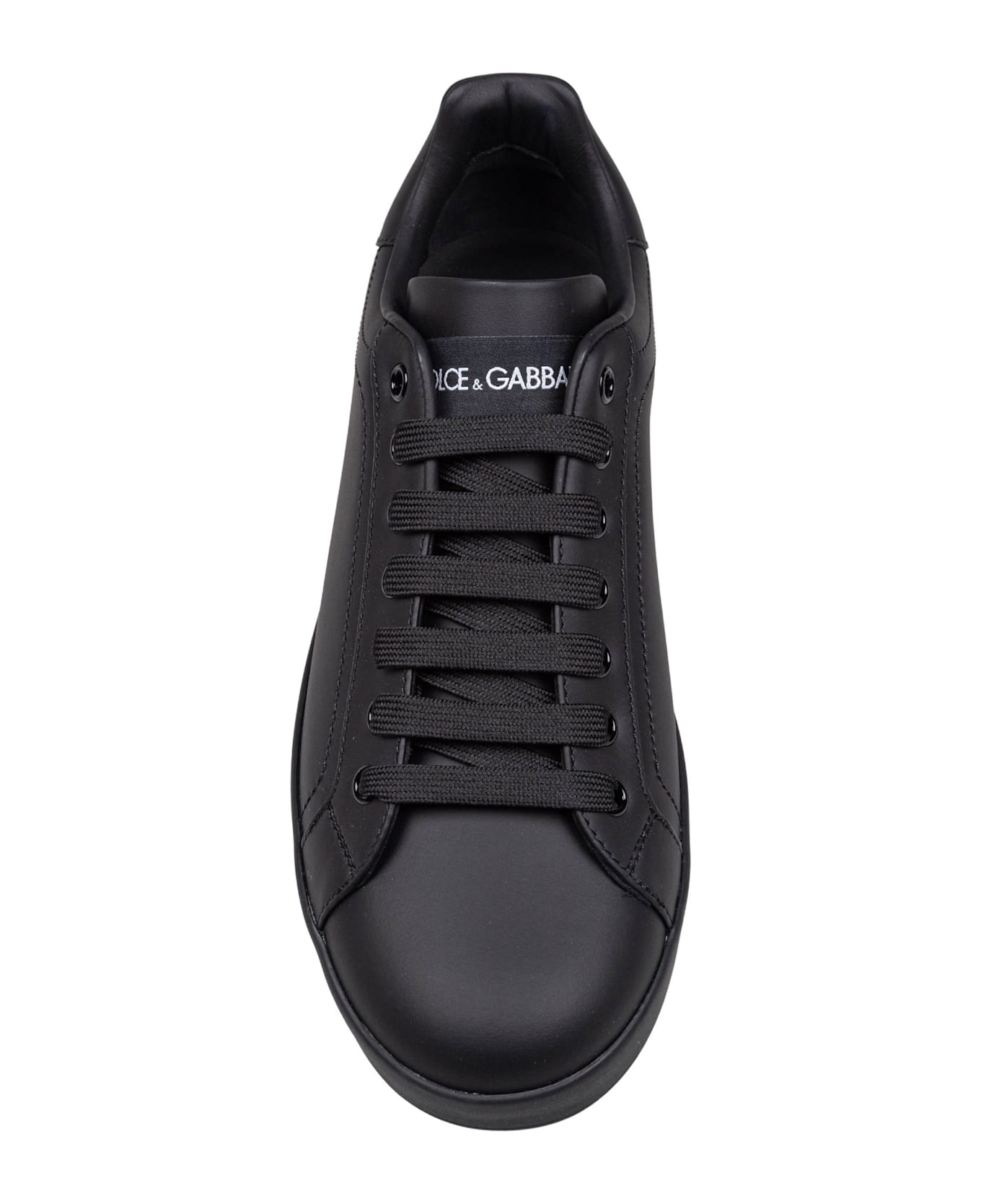 Dolce & Gabbana Portofino Sneakers In Black Calfskin - Black