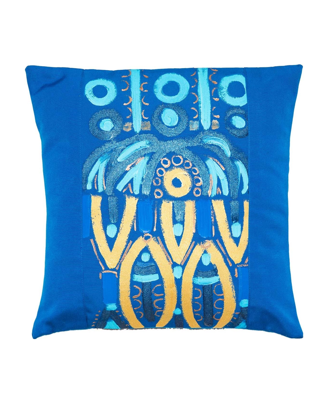Le Botteghe su Gologone Cotton Hand Painted Indoor Cushion 70x70 cm - Blue Fantasy