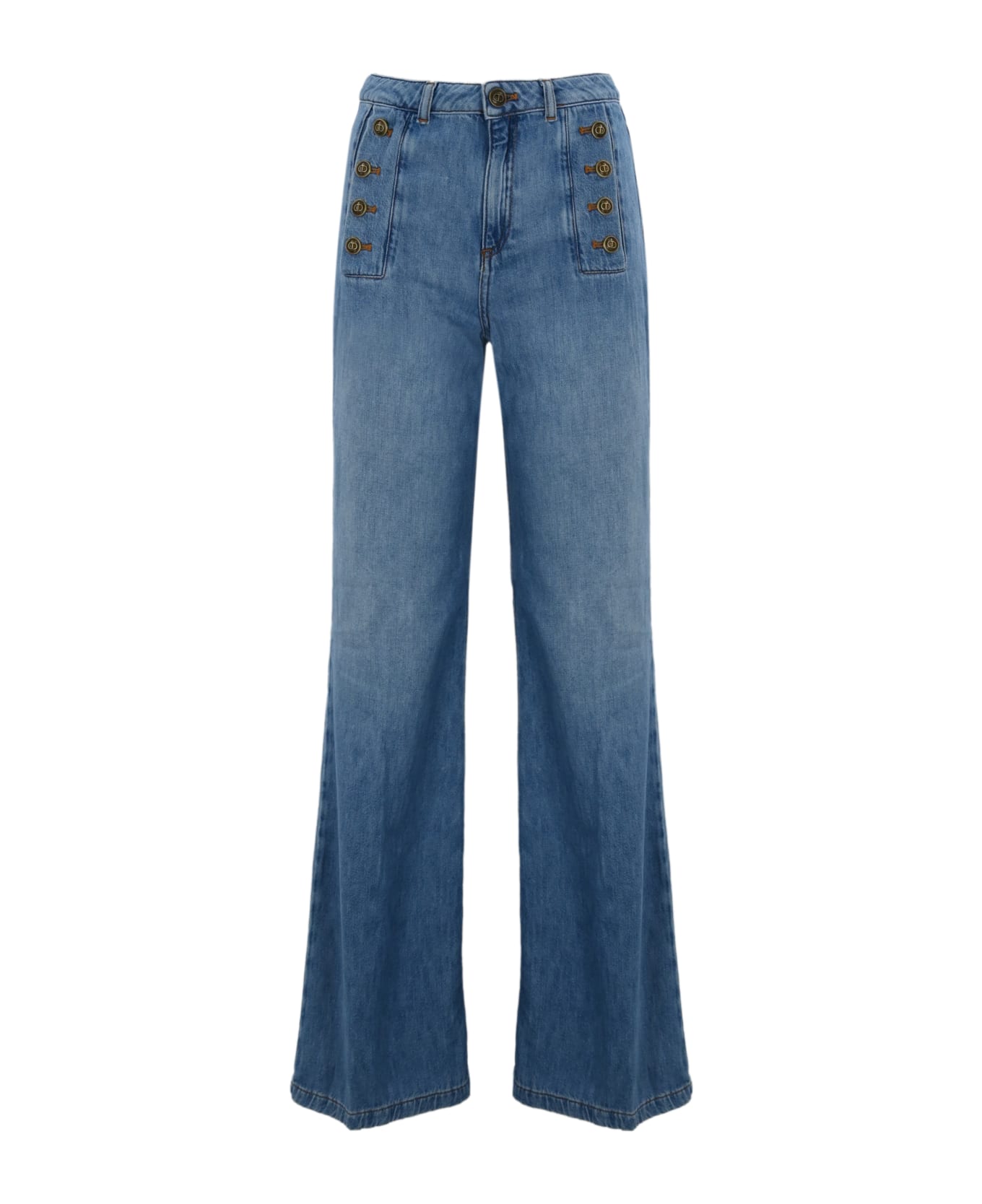 TwinSet Flared Jeans With Buttons - Denim medio