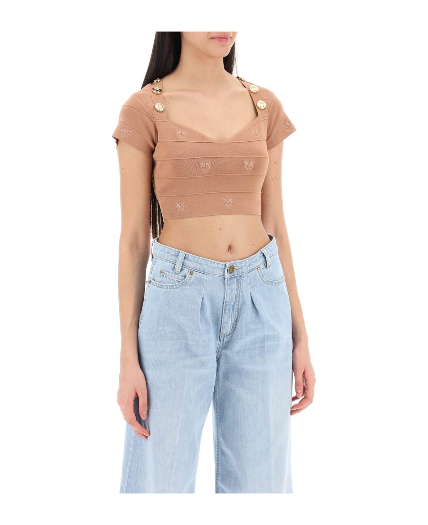 Pinko Hoodia Knitted Crop Top - Beige