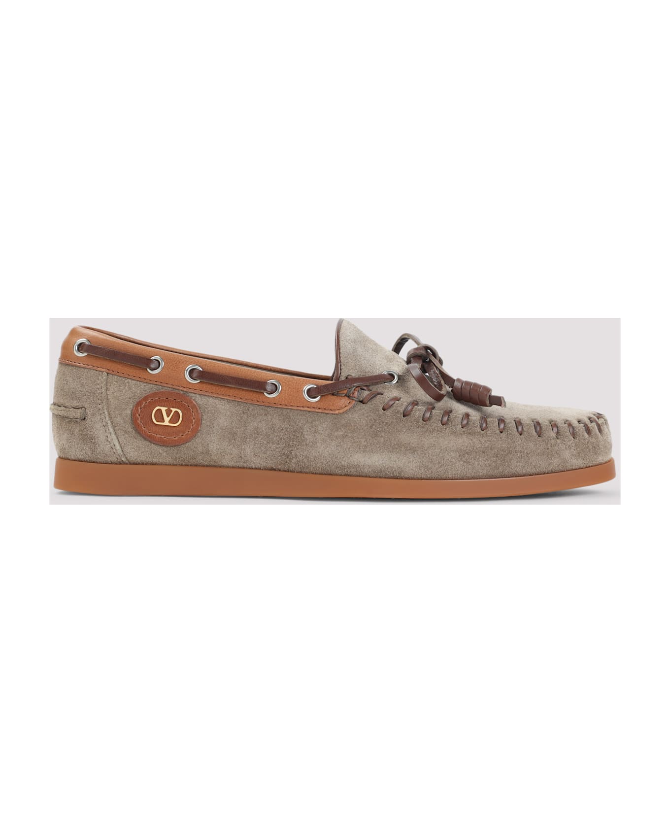 Valentino Garavani Palm Avenue Boat Shoes - Amv Dark Khaki Tobacco Bark Brown