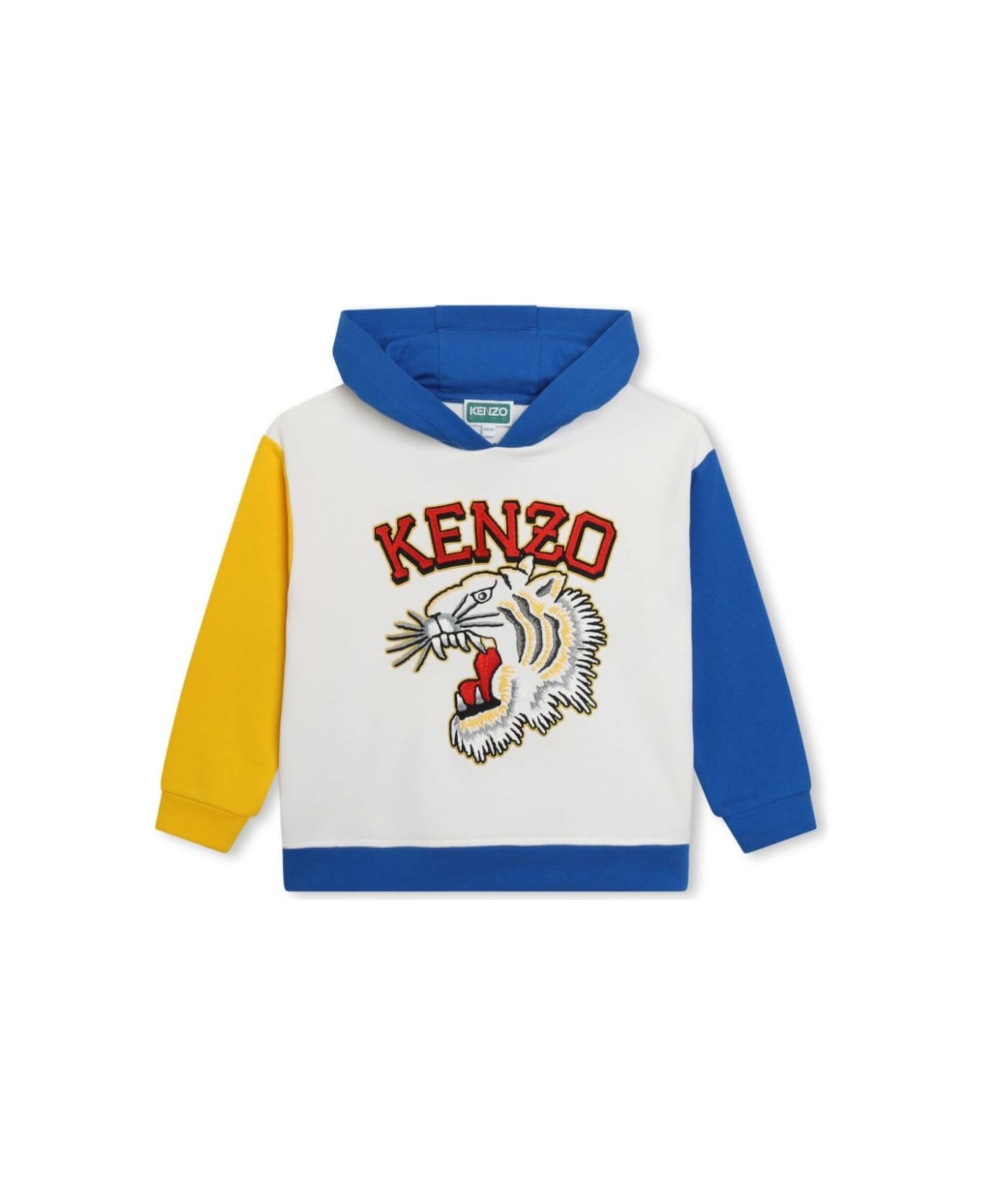Kenzo Kids White Hoodie With Tiger Patch In Cotton Blend Boy - Multicolor ニットウェア＆スウェットシャツ