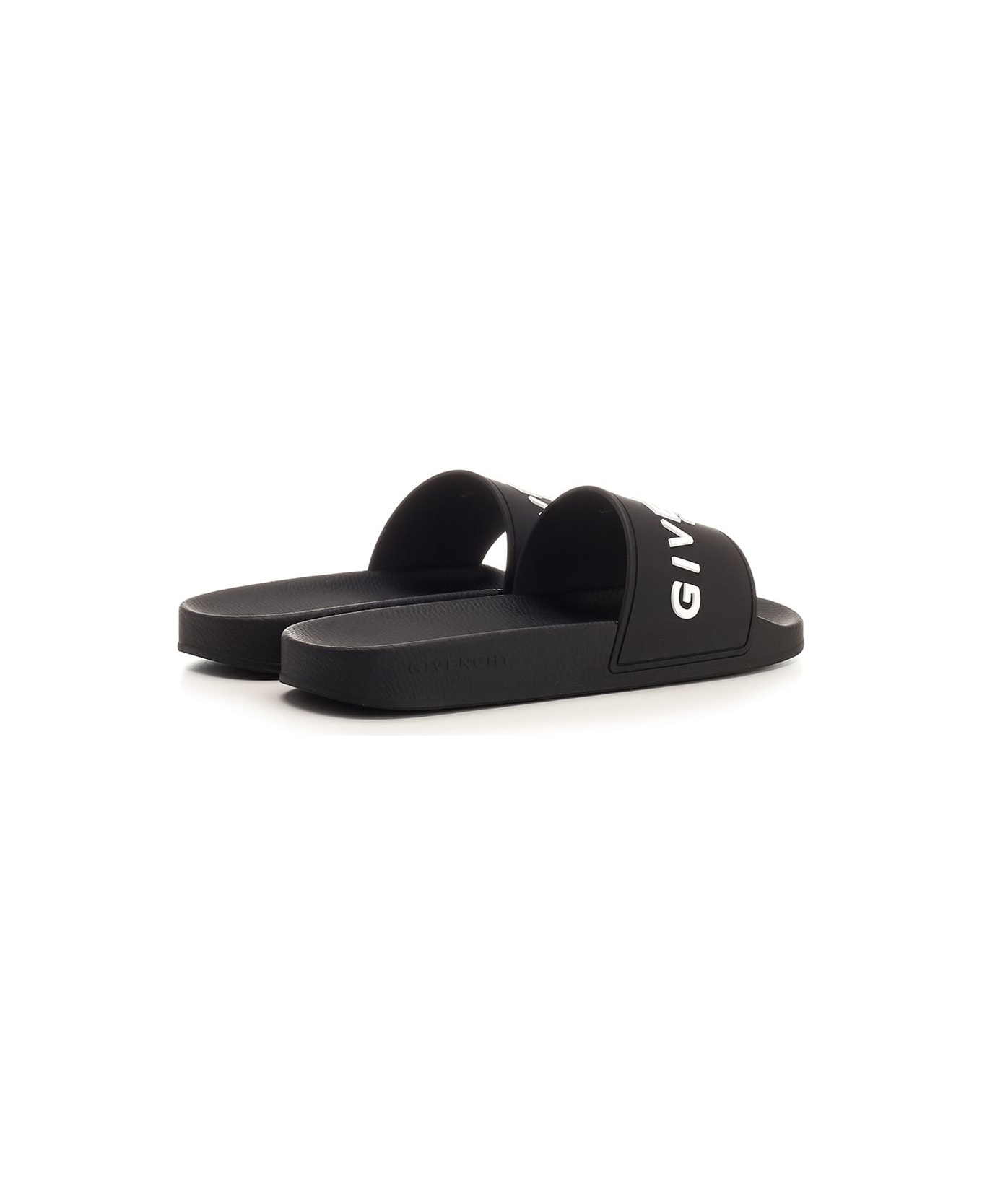 Givenchy Black Slides With Logo - BLACK