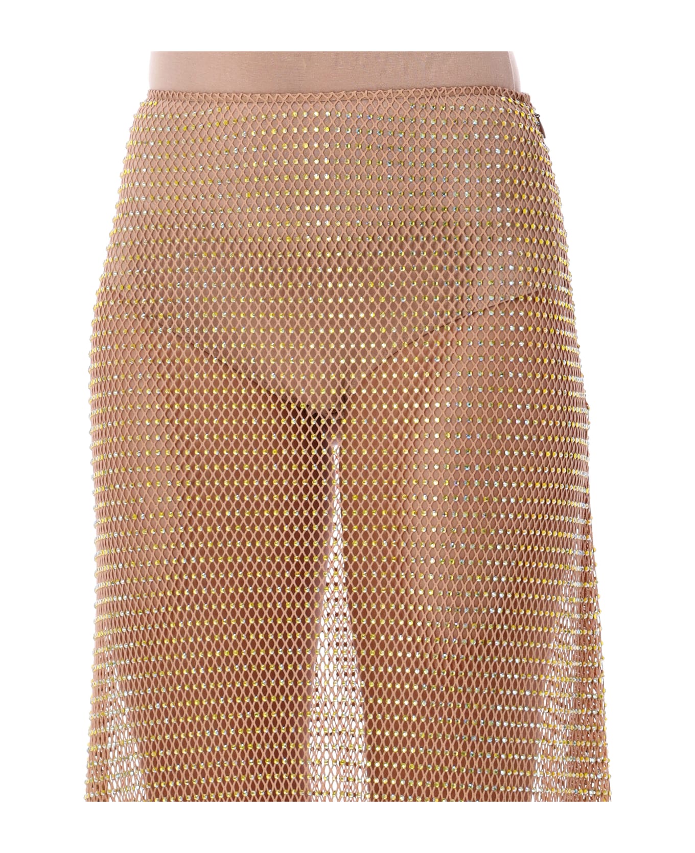 self-portrait Rhinestone Fishnet Maxi Skirt - TAN スカート