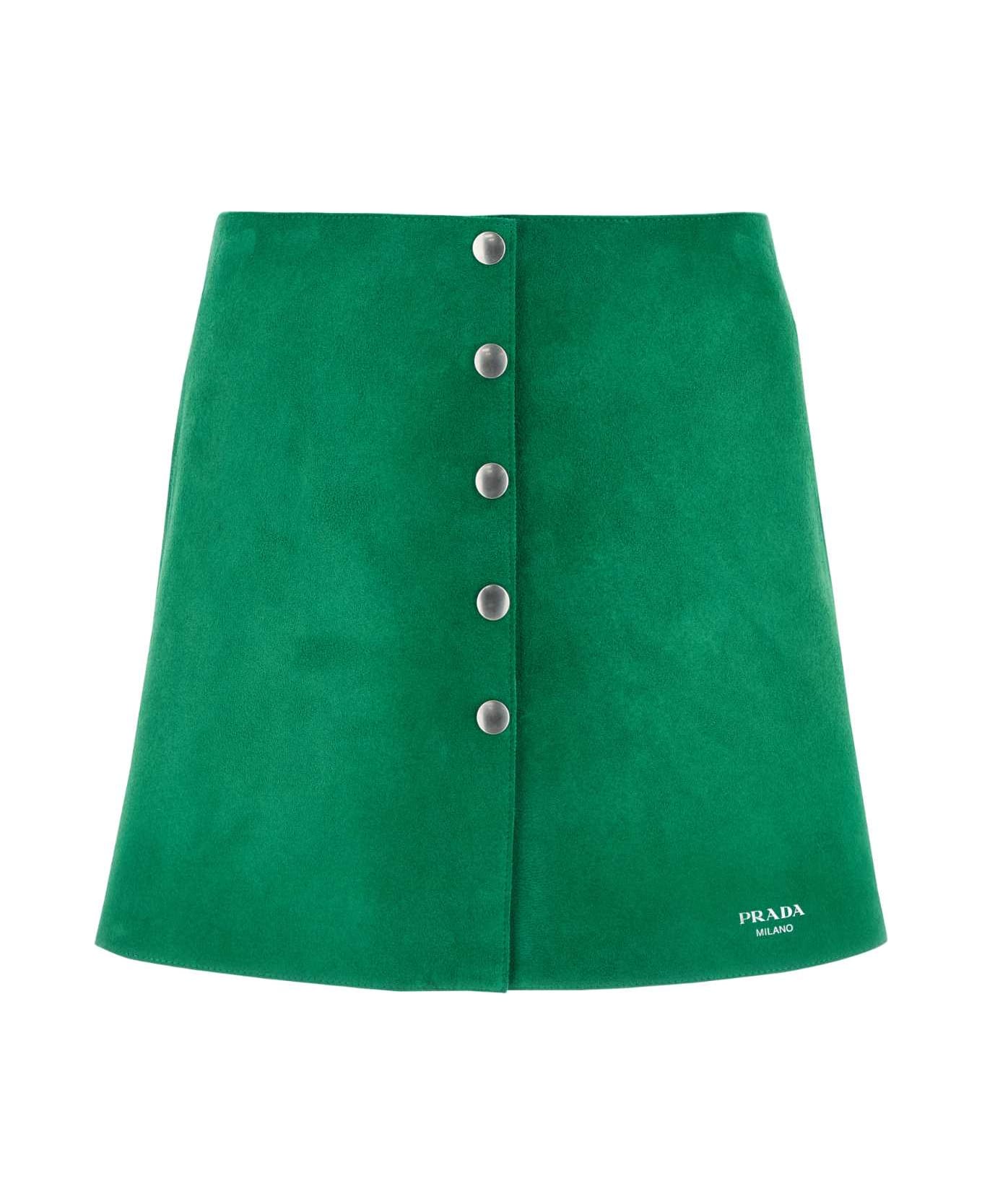 Prada Grass Green Suede Mini Skirt - MANGO