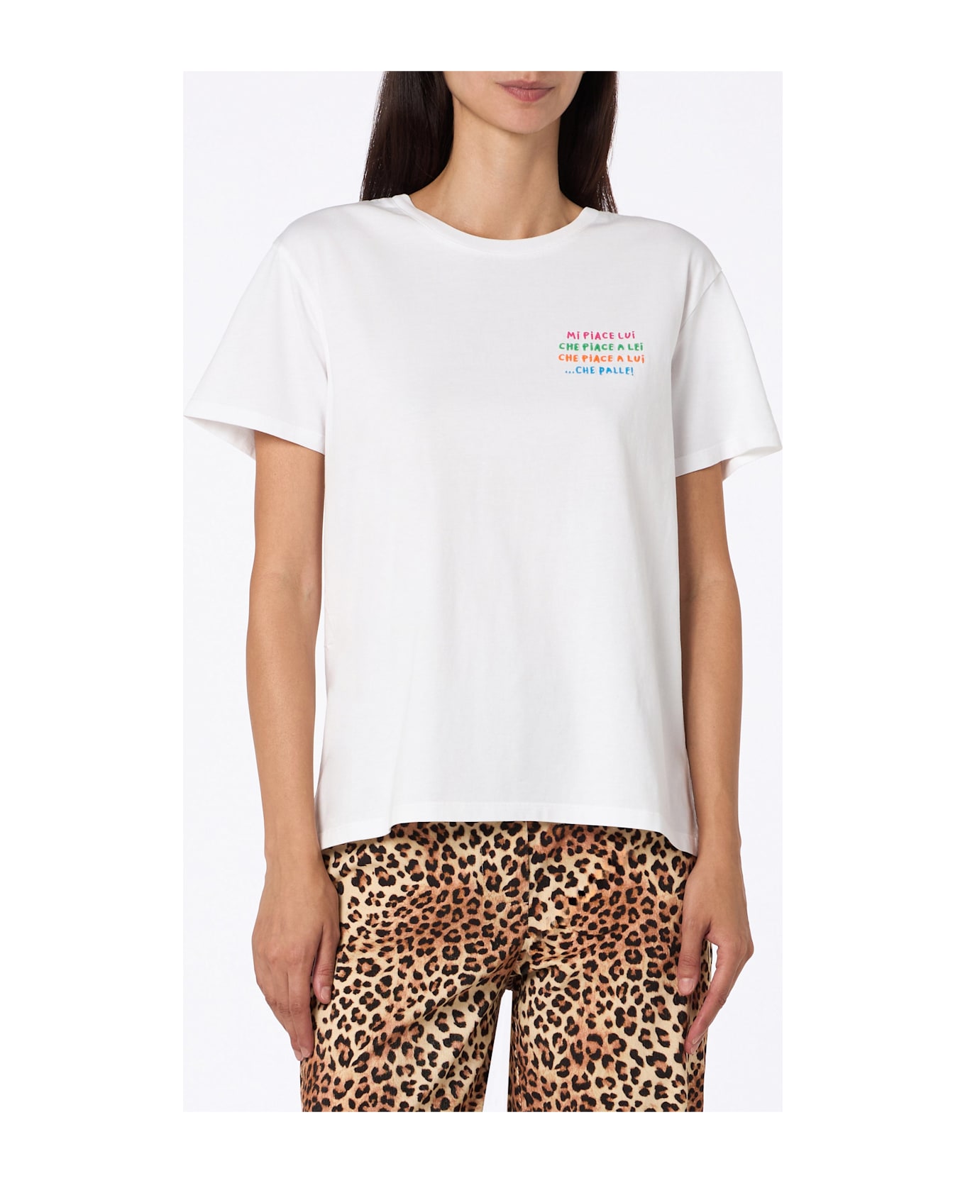 MC2 Saint Barth Woman White Cotton Jersey Crewneck T-shirt Emiilie With Mi Piace Lui... Embroidery - WHITE