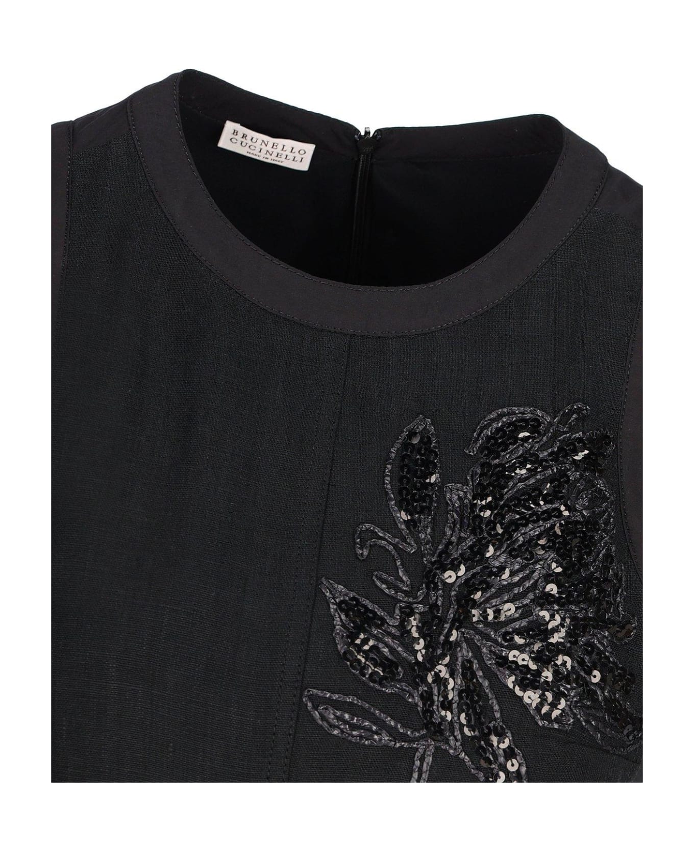 Brunello Cucinelli Floral-embellished Sleeveless Midi Dress - BLACK