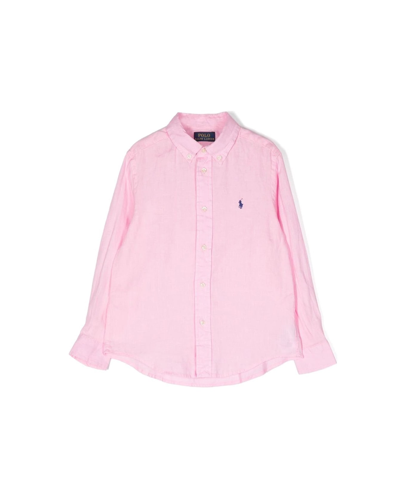 Ralph Lauren Pink Linen Shirt With Embroidered Pony - Rosa
