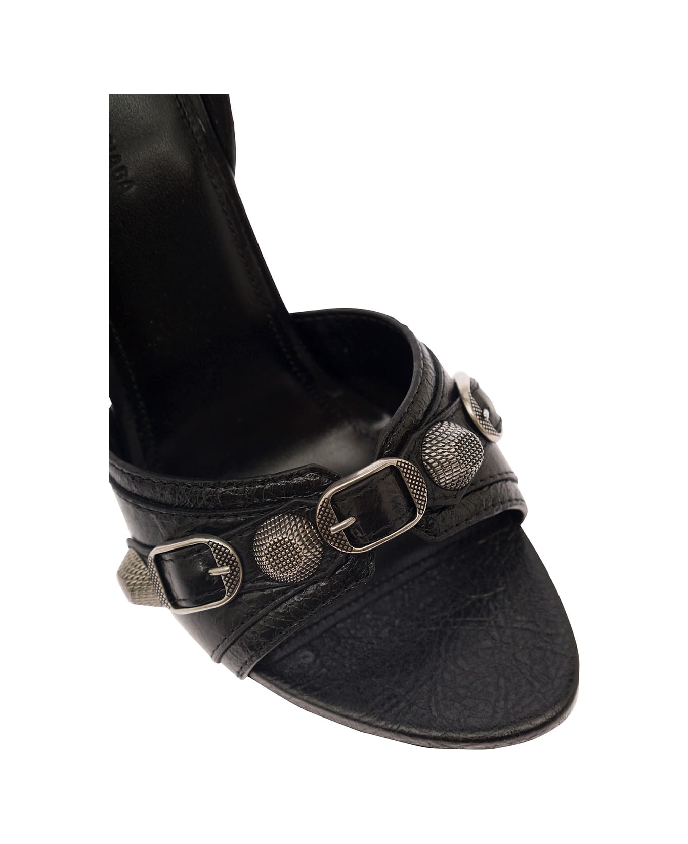 Balenciaga 'cagole' Black Sandals With Studs And Buckles In Leather Woman - Black
