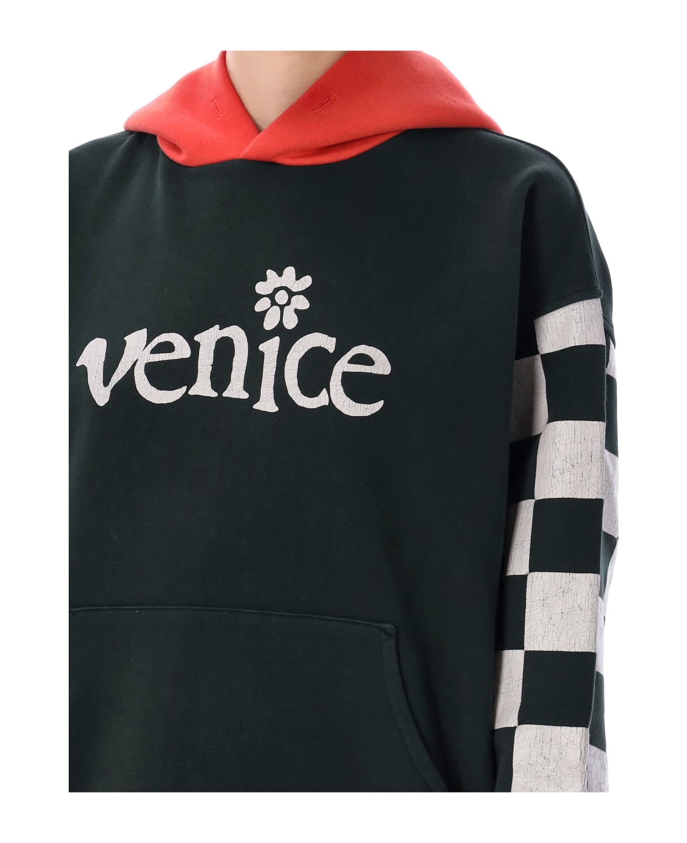 ERL Venice Checked Sleeves Hoodie - BLACK CHECKER