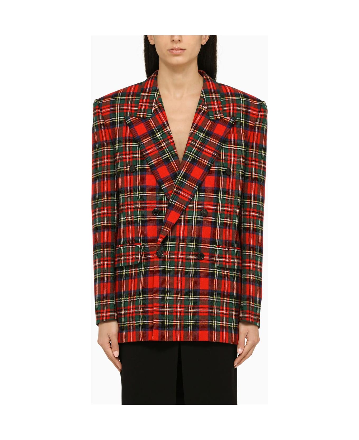 Saint Laurent Red Tartan Double-breasted Wool Jacket ブレザー