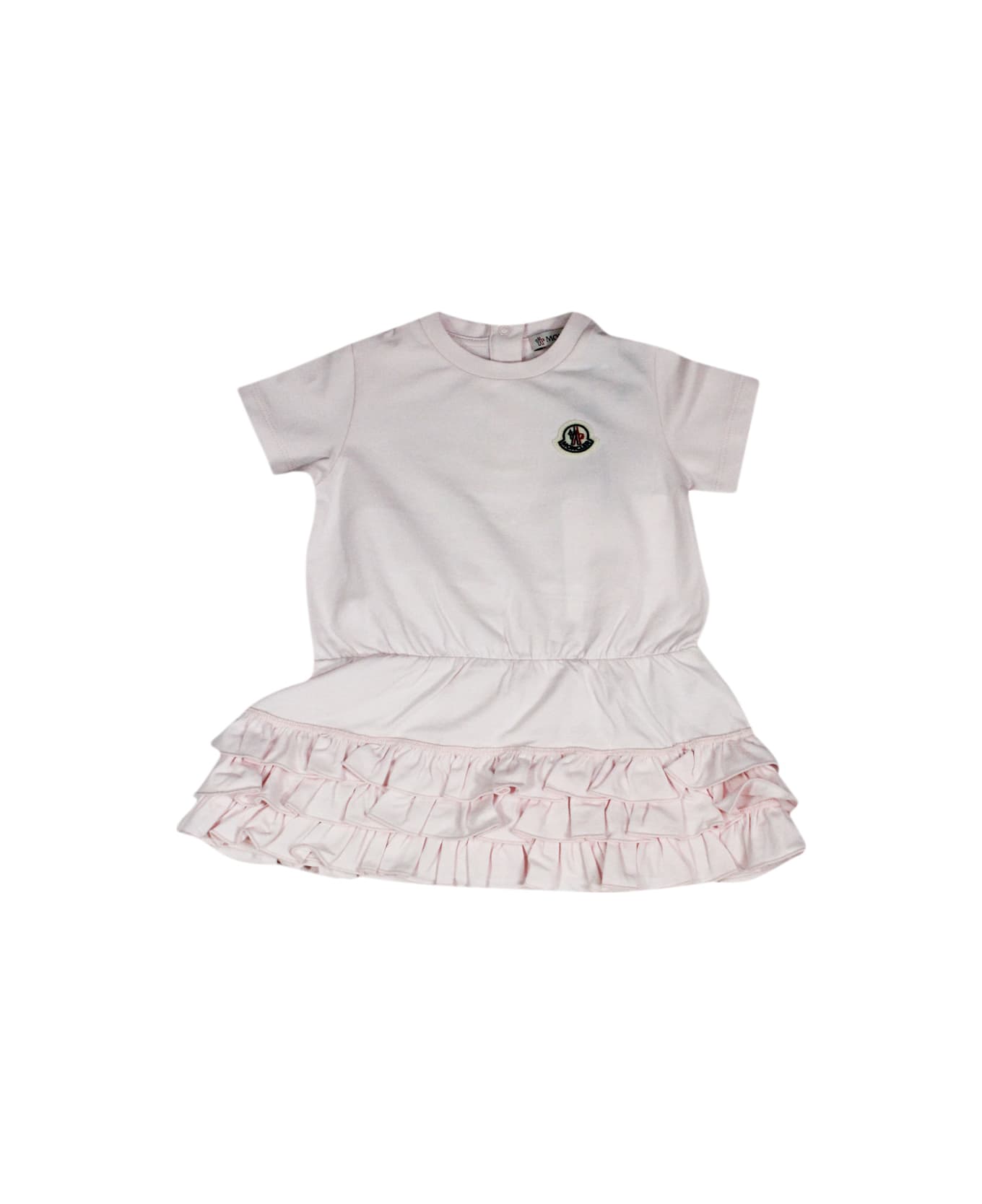 Moncler Short-sleeved Crew-neck Dress With Elastic Waistband Embellished With Flounces - Pink ワンピース＆ドレス