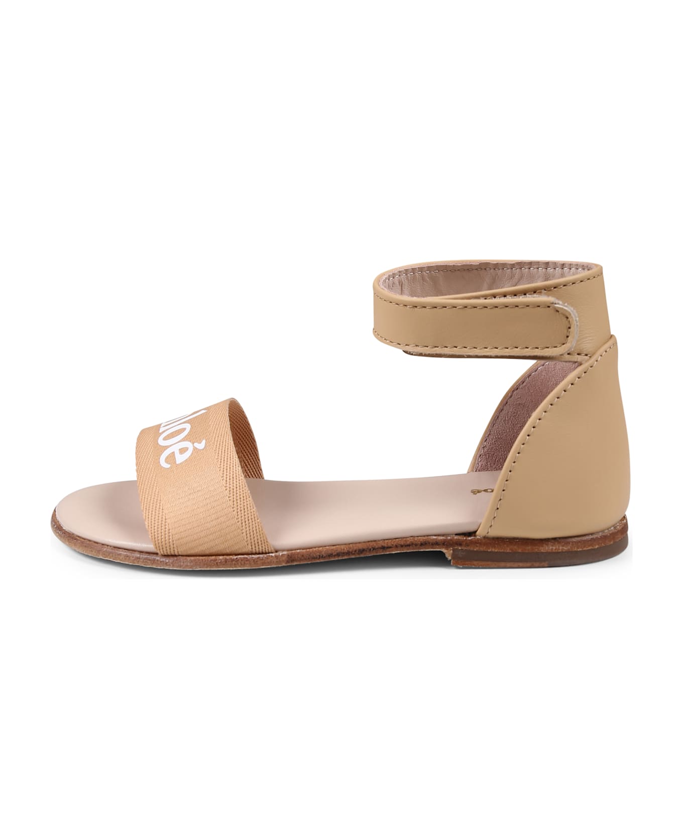 Chloé Beige Sandals For Girl With Logo - Beige