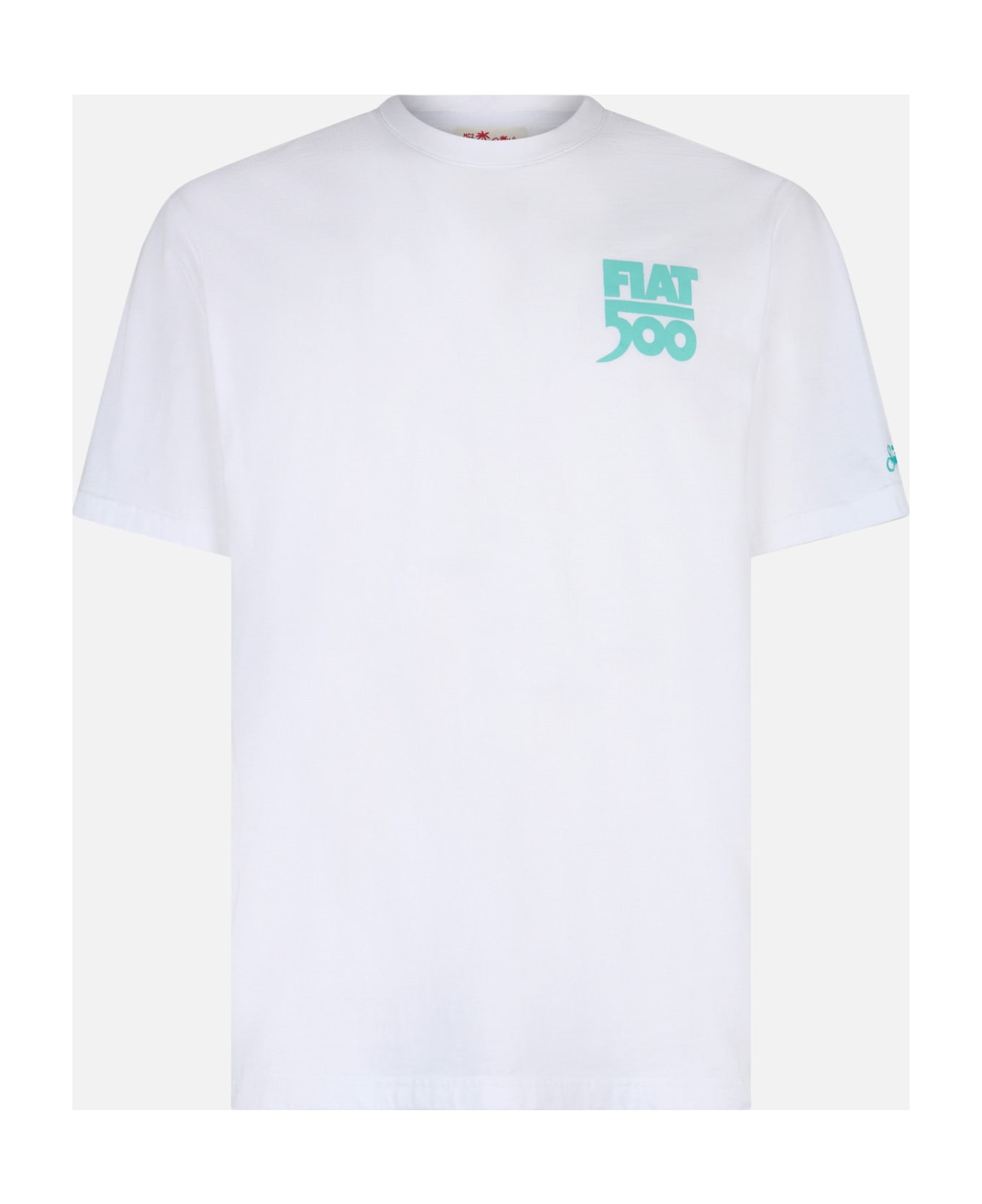 MC2 Saint Barth Man Cotton T-shirt With Spiaggina Front And Back Placed Print | Fiat 500 Special Edition - WHITE