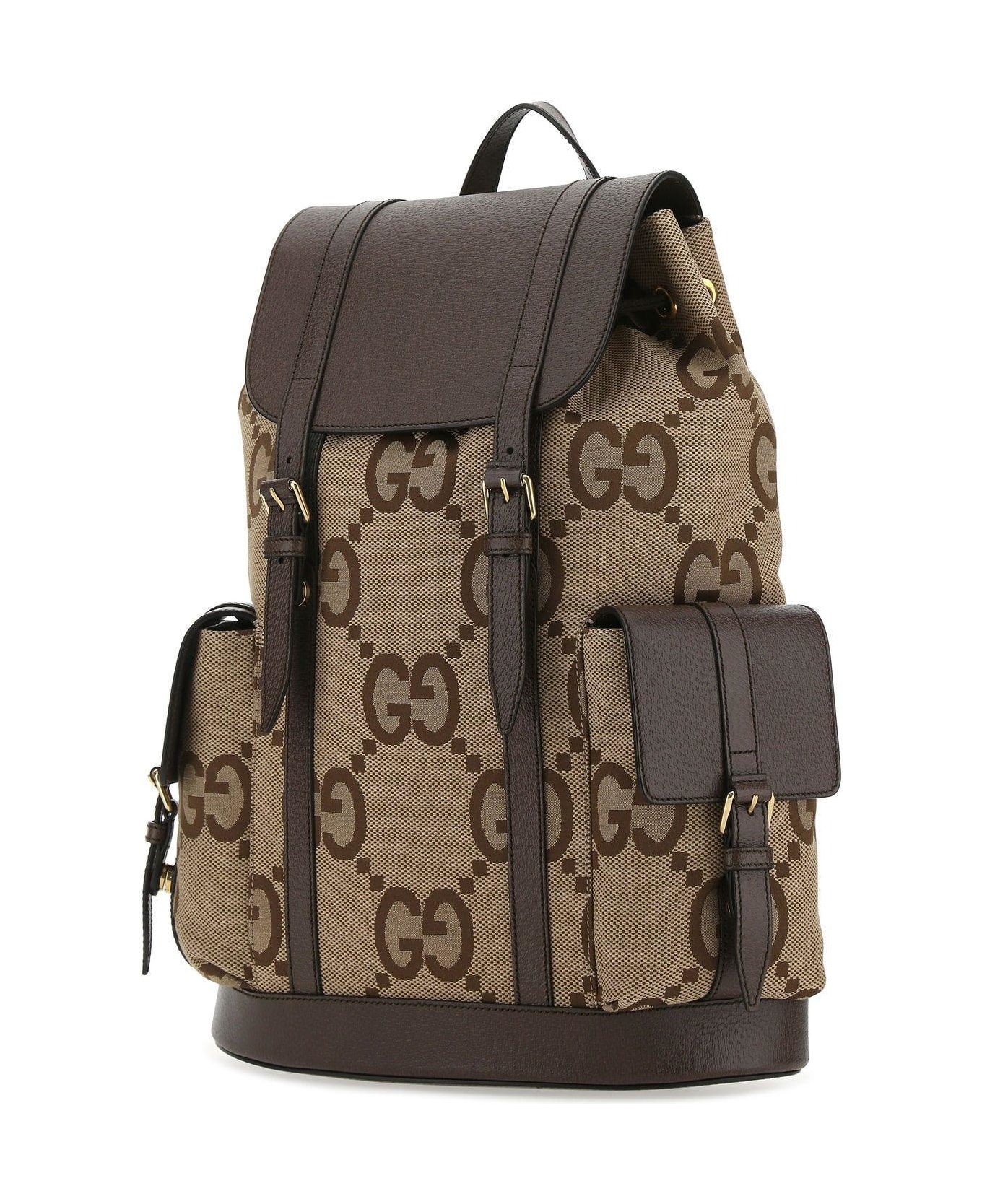 Gucci Multicolor Jumbo Gg Fabric And Leather Backpack - Beige