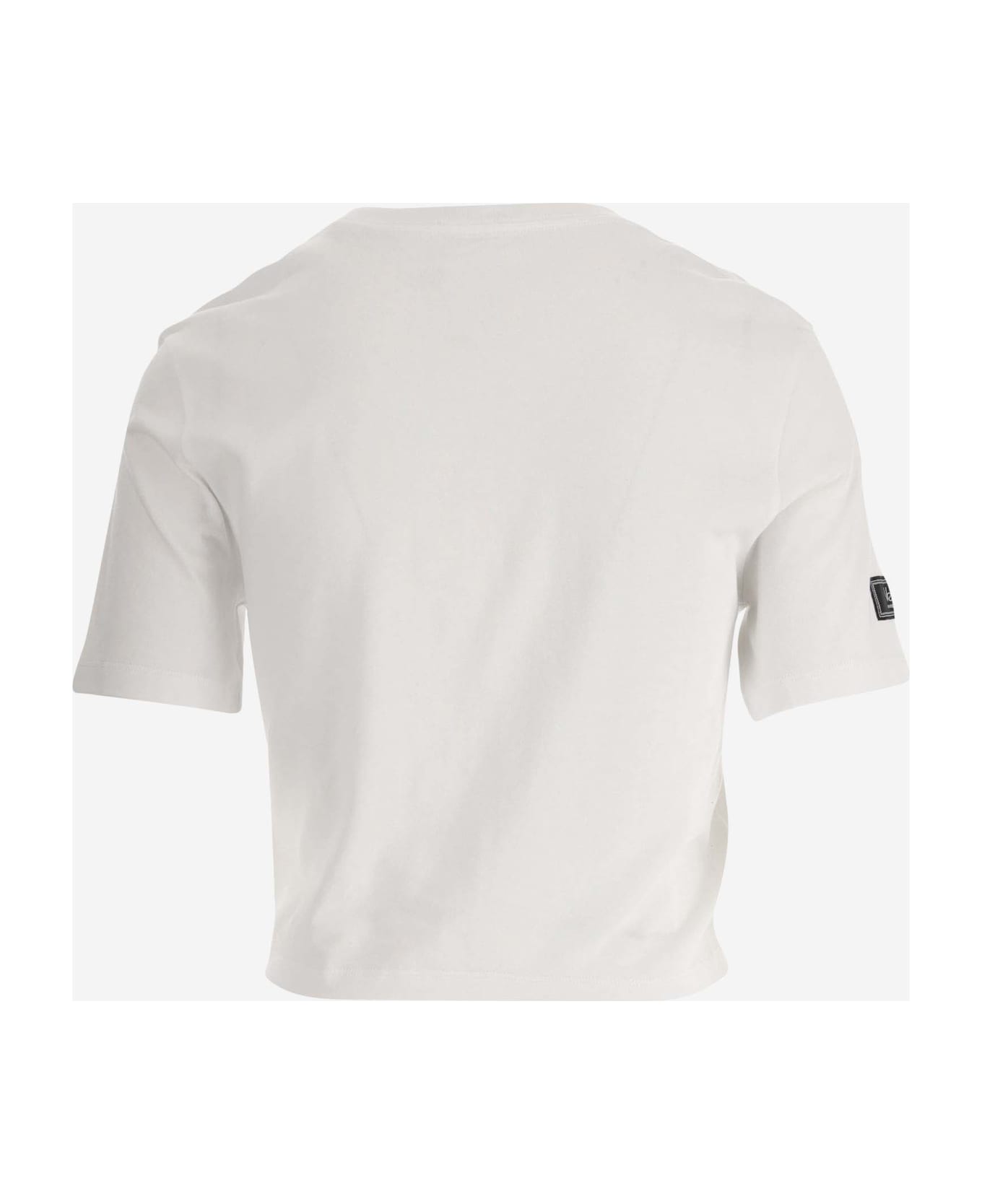 Versace Logo-embellished Crewneck Cropped T-shirt - White Tシャツ