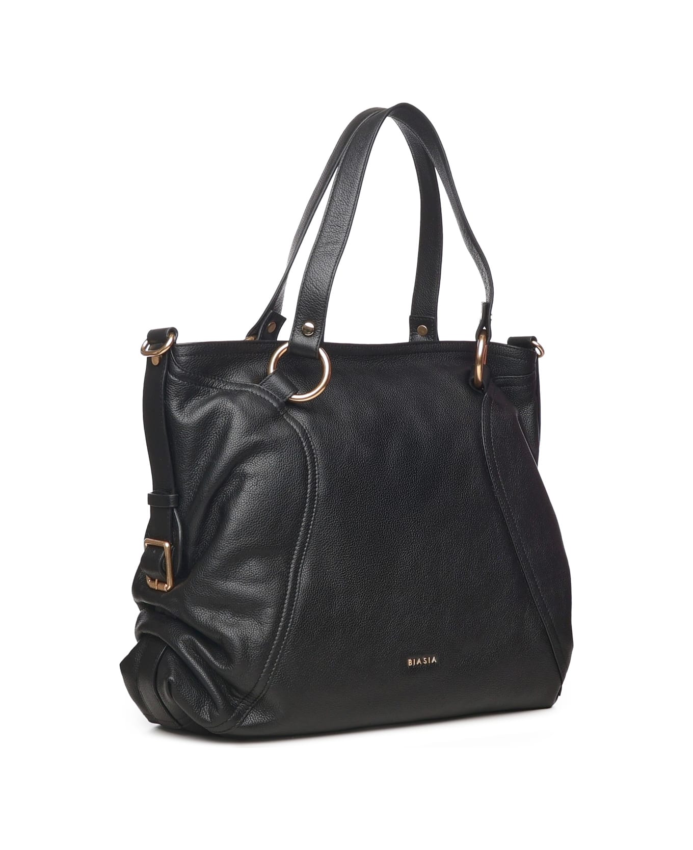 Biasia Weave Leather Shopper Bag - Black